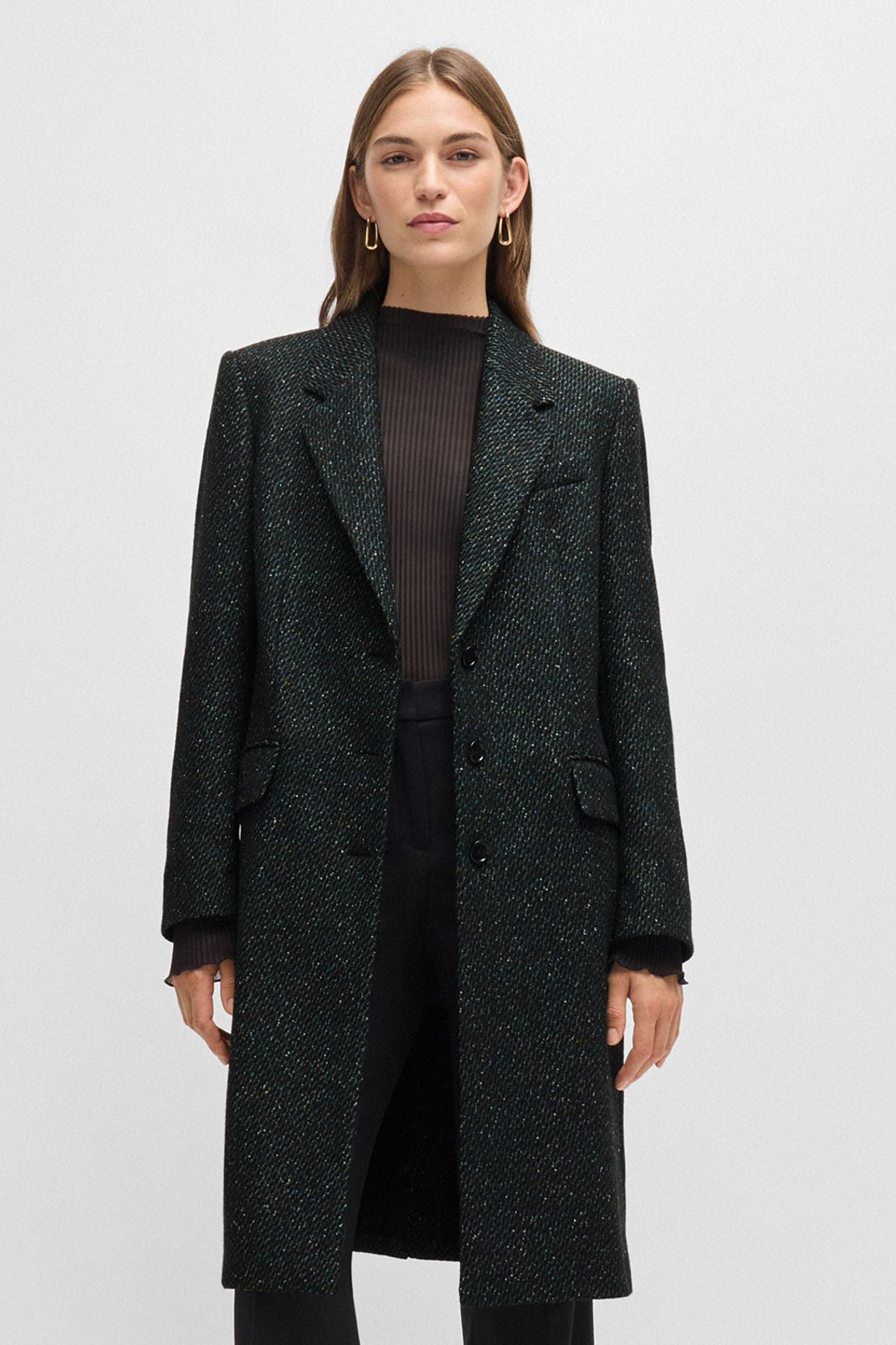 BOSS Structured Wool-Silk Blend Coat Catara