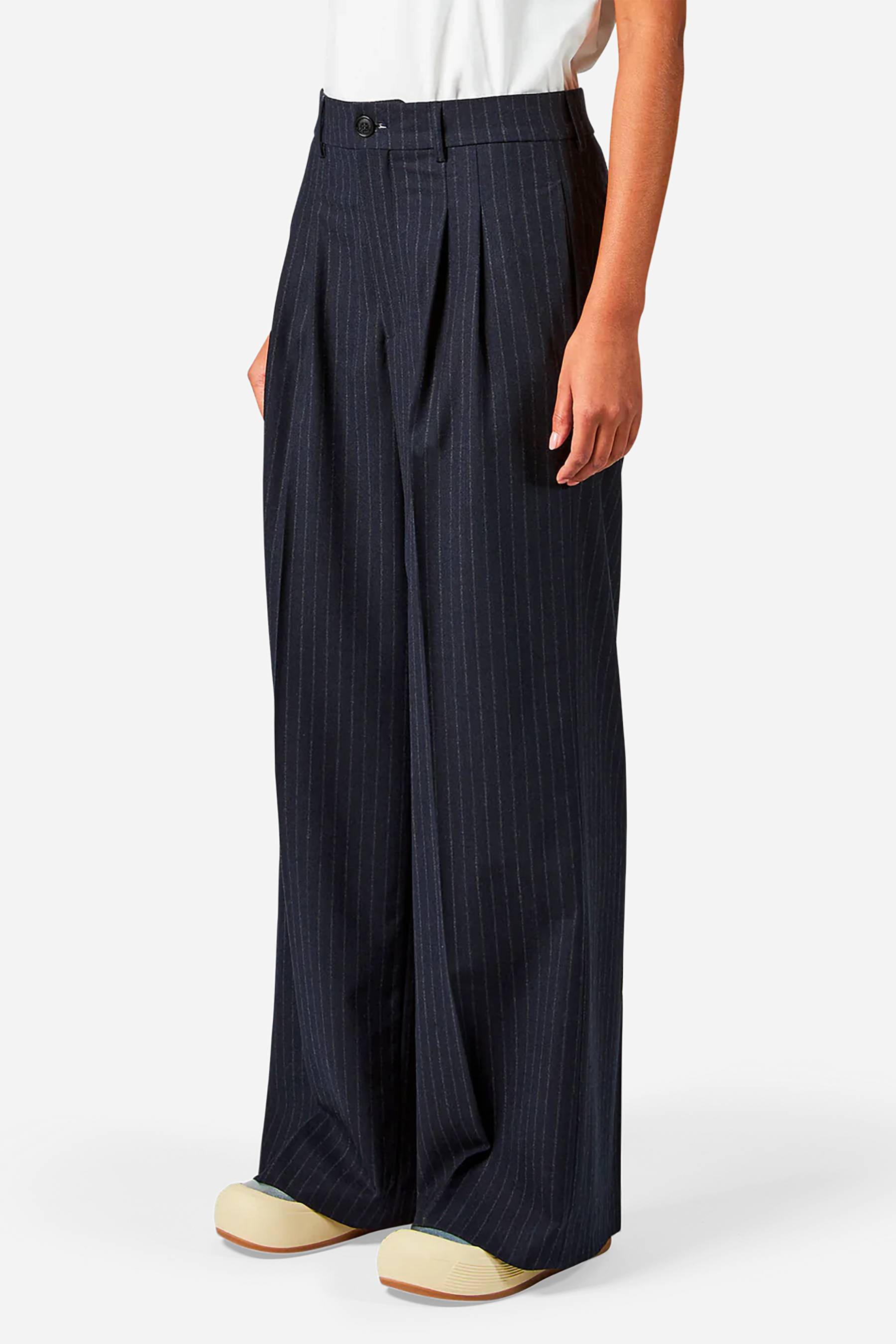 PHILIPPE MODEL Pinstripe Virgin Wool Flannel Palazzo Pants