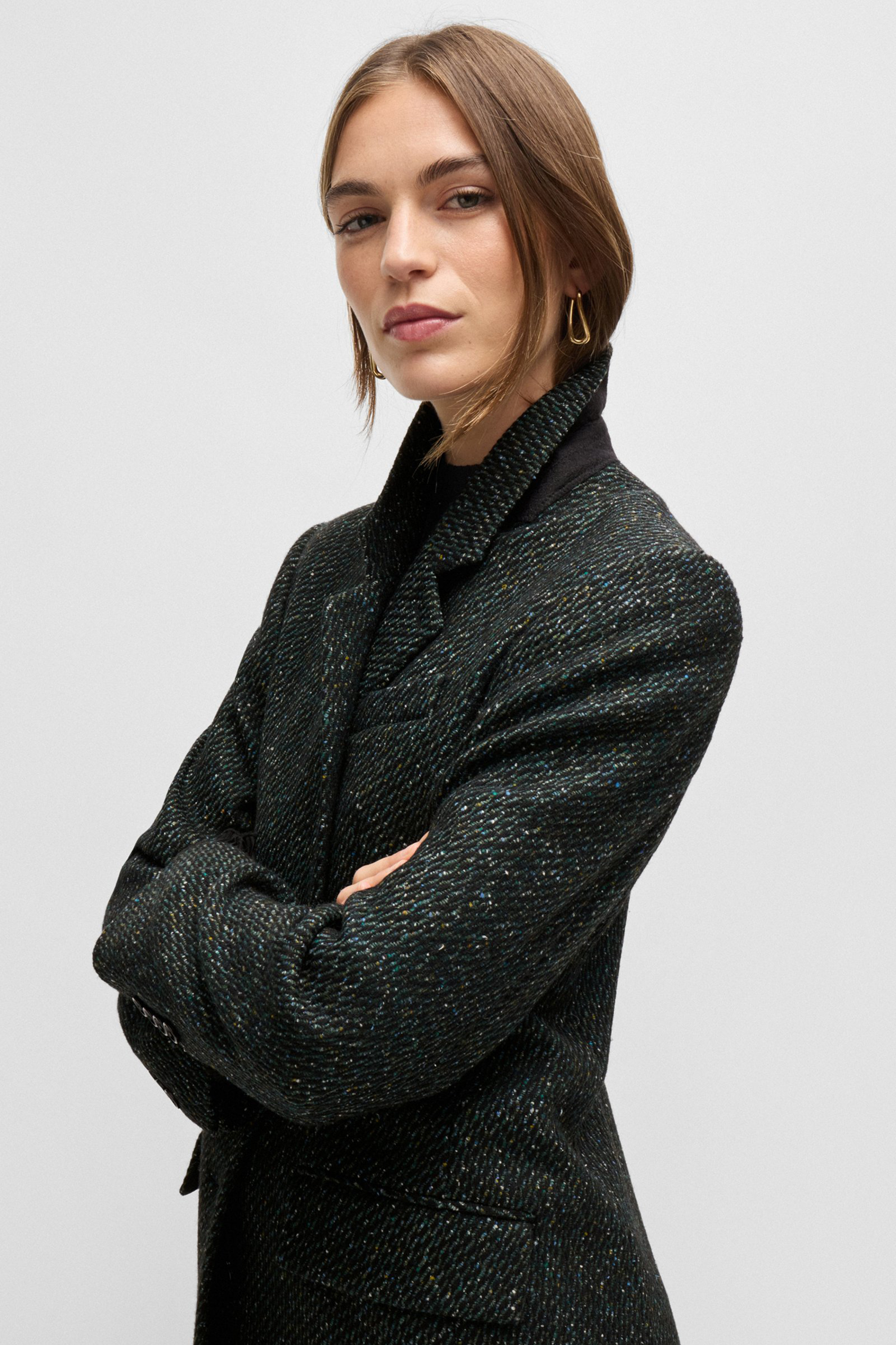 BOSS Structured Wool-Silk Blend Coat Catara