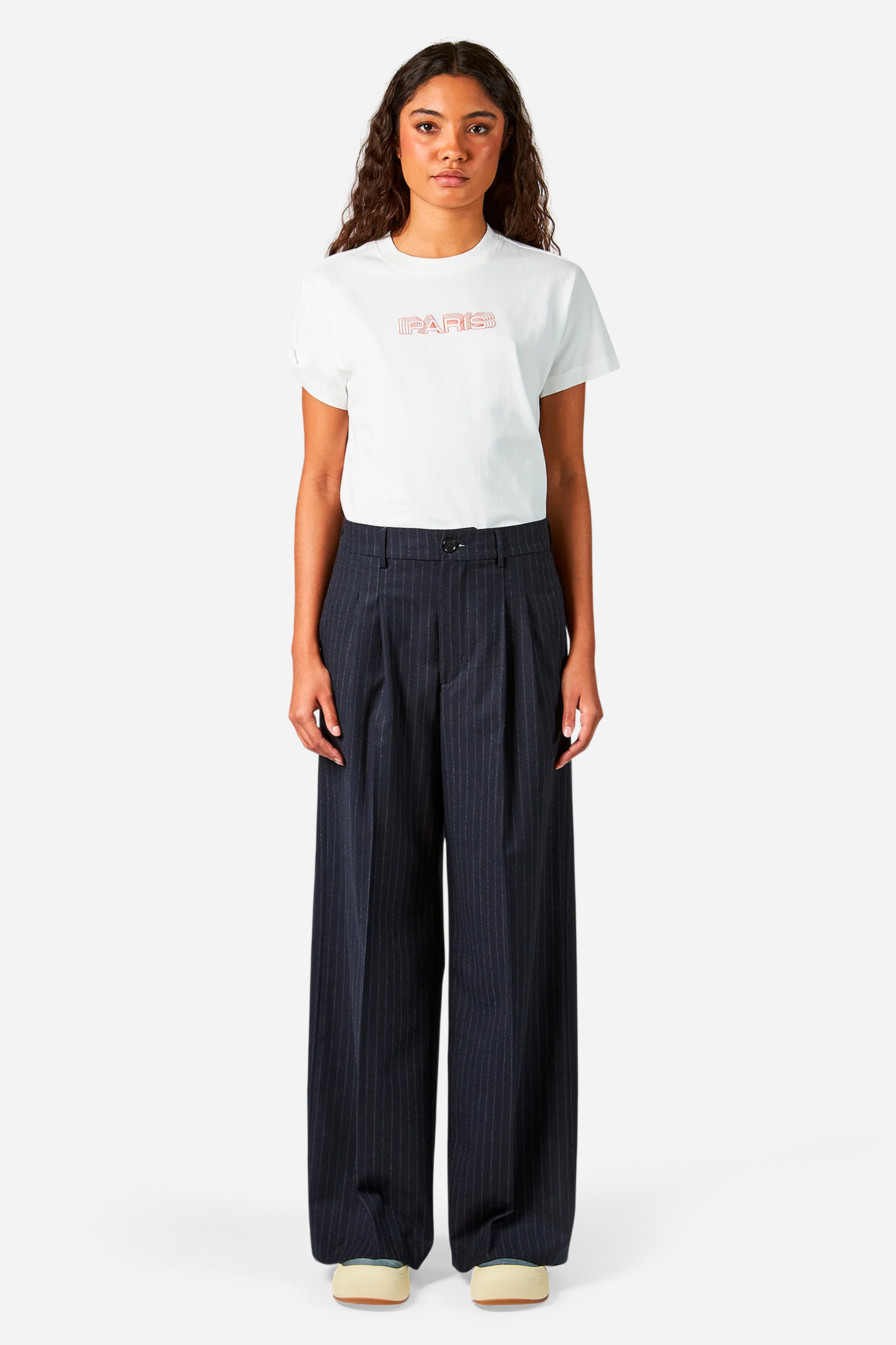 PHILIPPE MODEL Pinstripe Virgin Wool Flannel Palazzo Pants