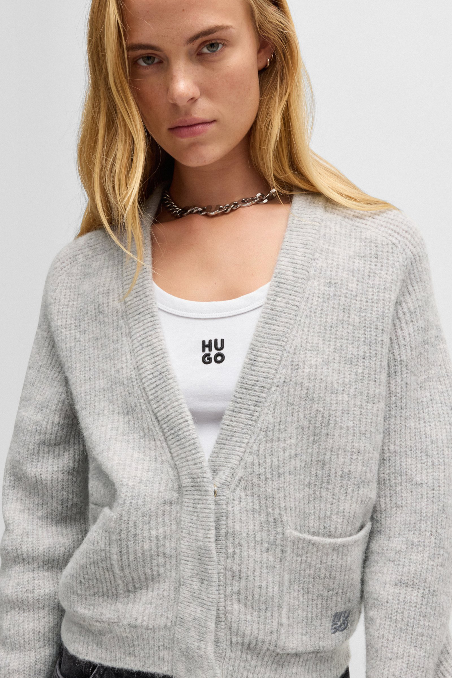 HUGO Relaxed Fit Wool-Alpaca Blend Cardigan Sarendety