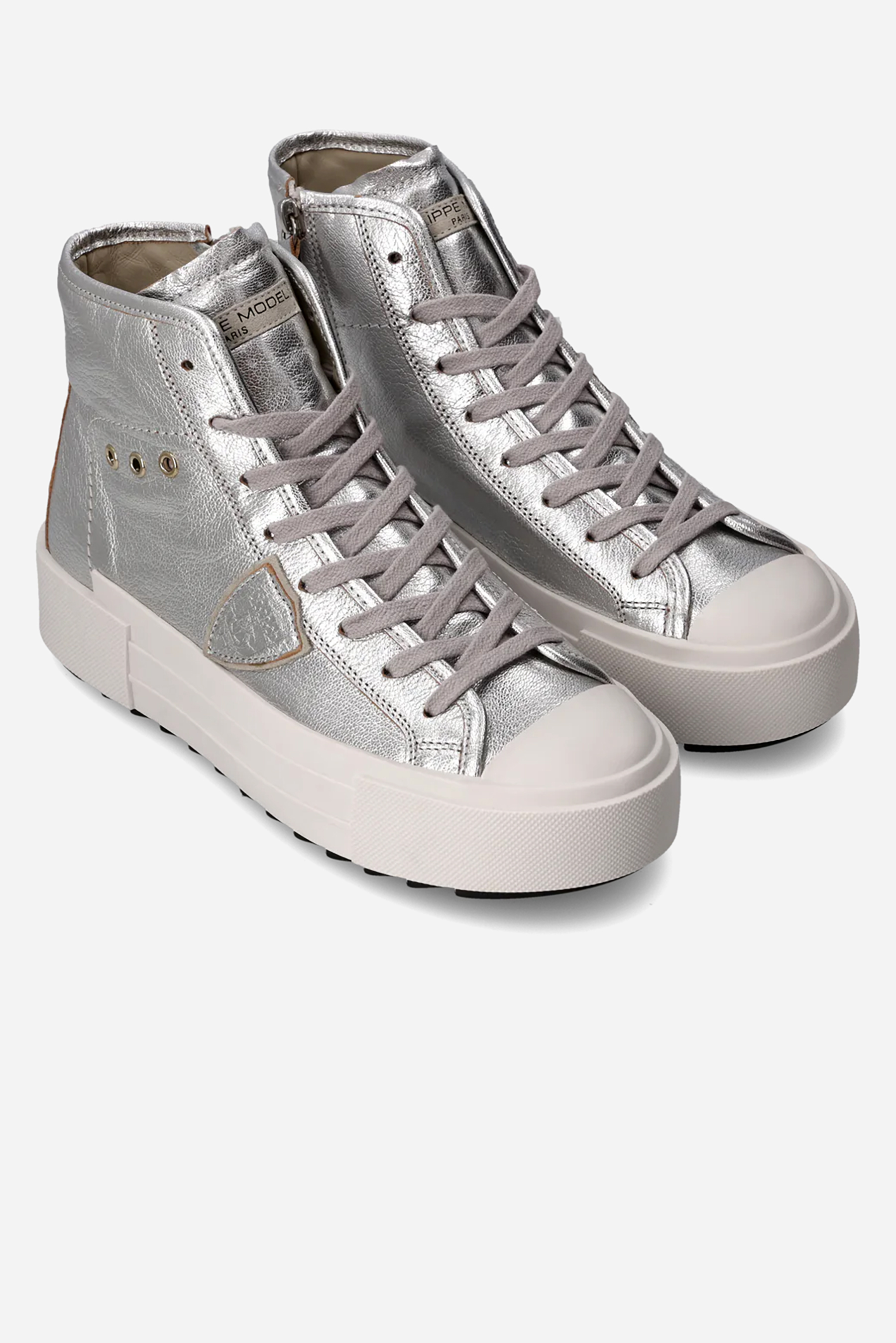 PHILIPPE MODEL Laminated Leather Sneakers Paris Haute Mid