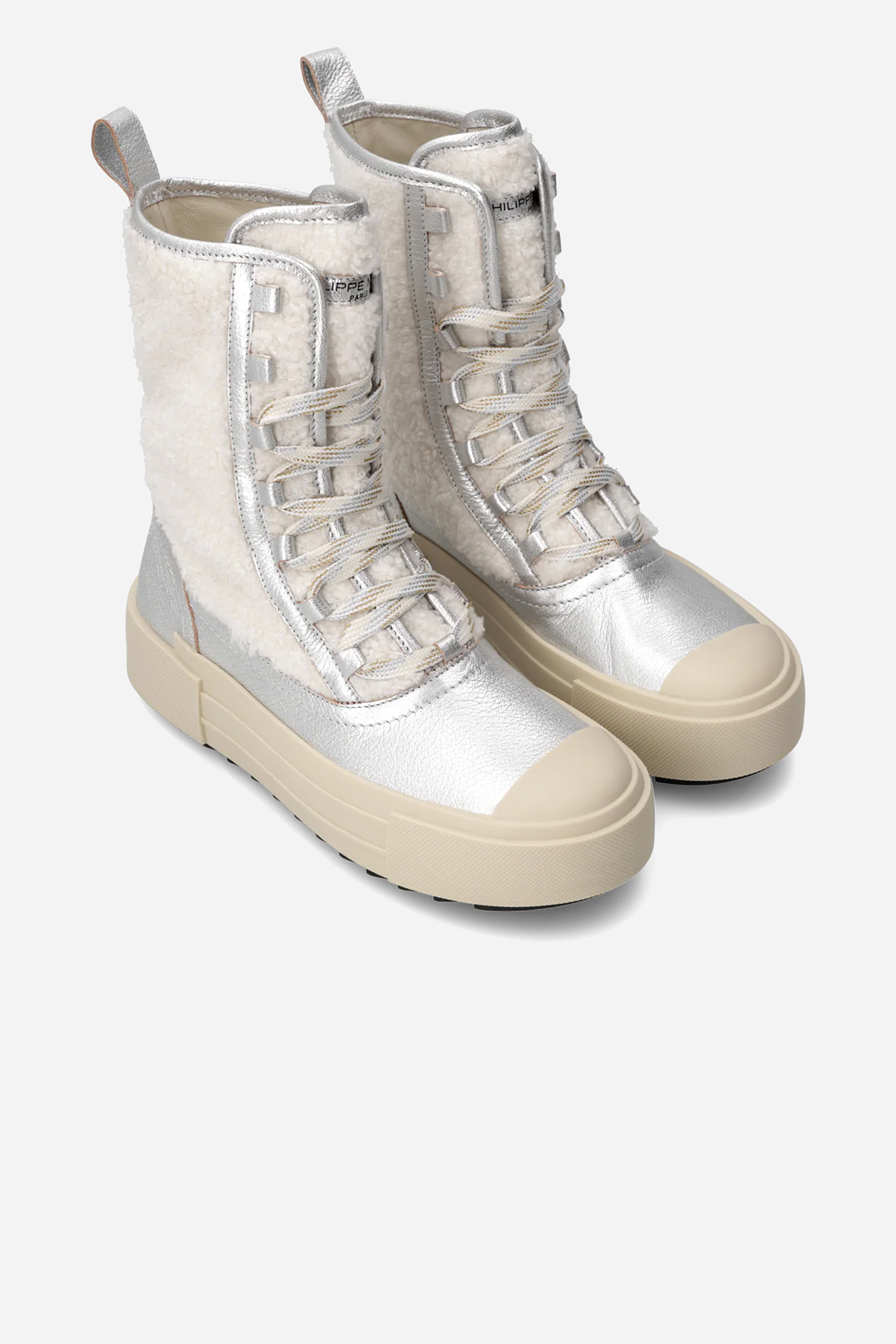 PHILIPPE MODEL Faux Shearling & Leather Sneakers Paris Haute High