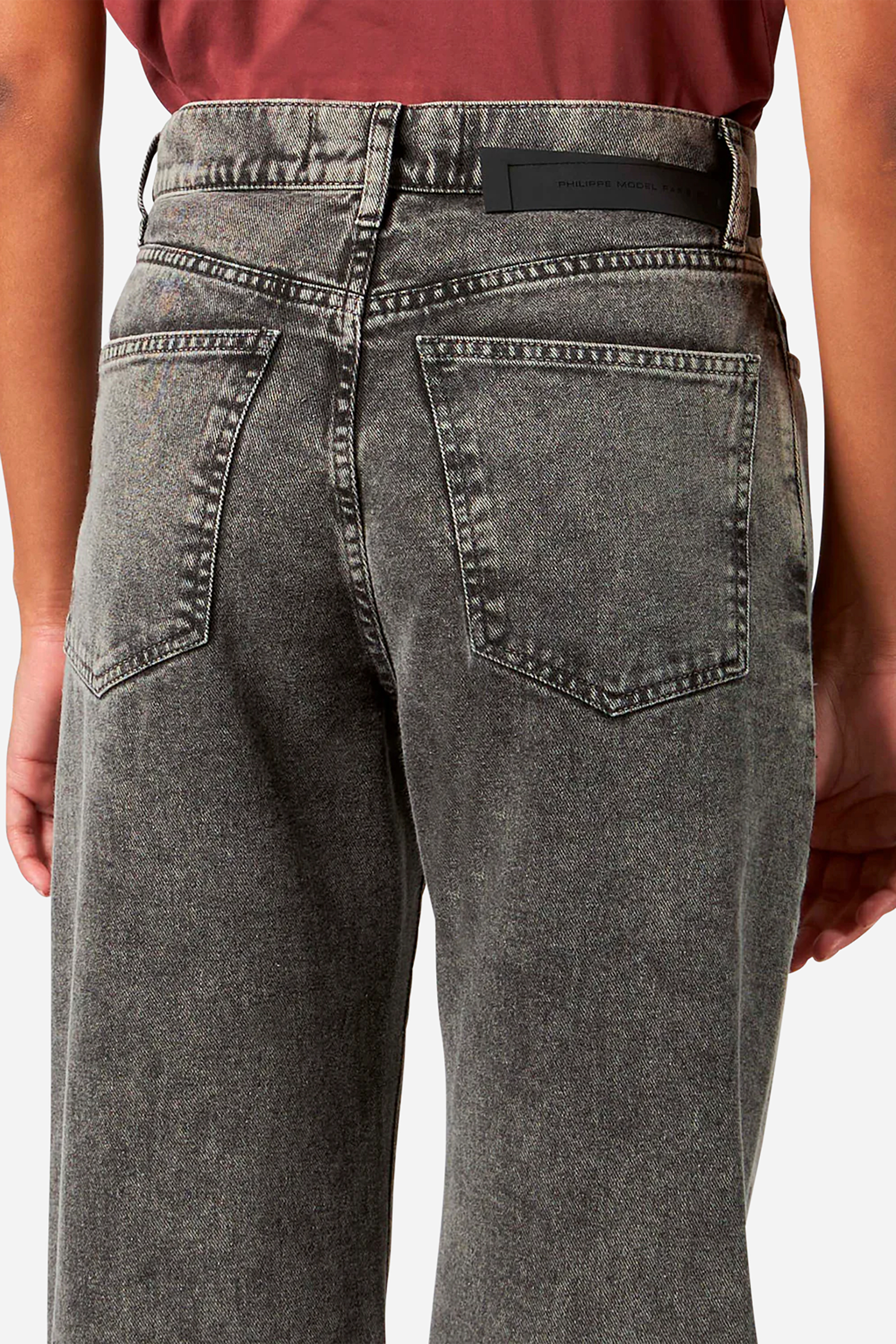 PHILIPPE MODEL Straight Marble Wash Cotton Denim Jeans