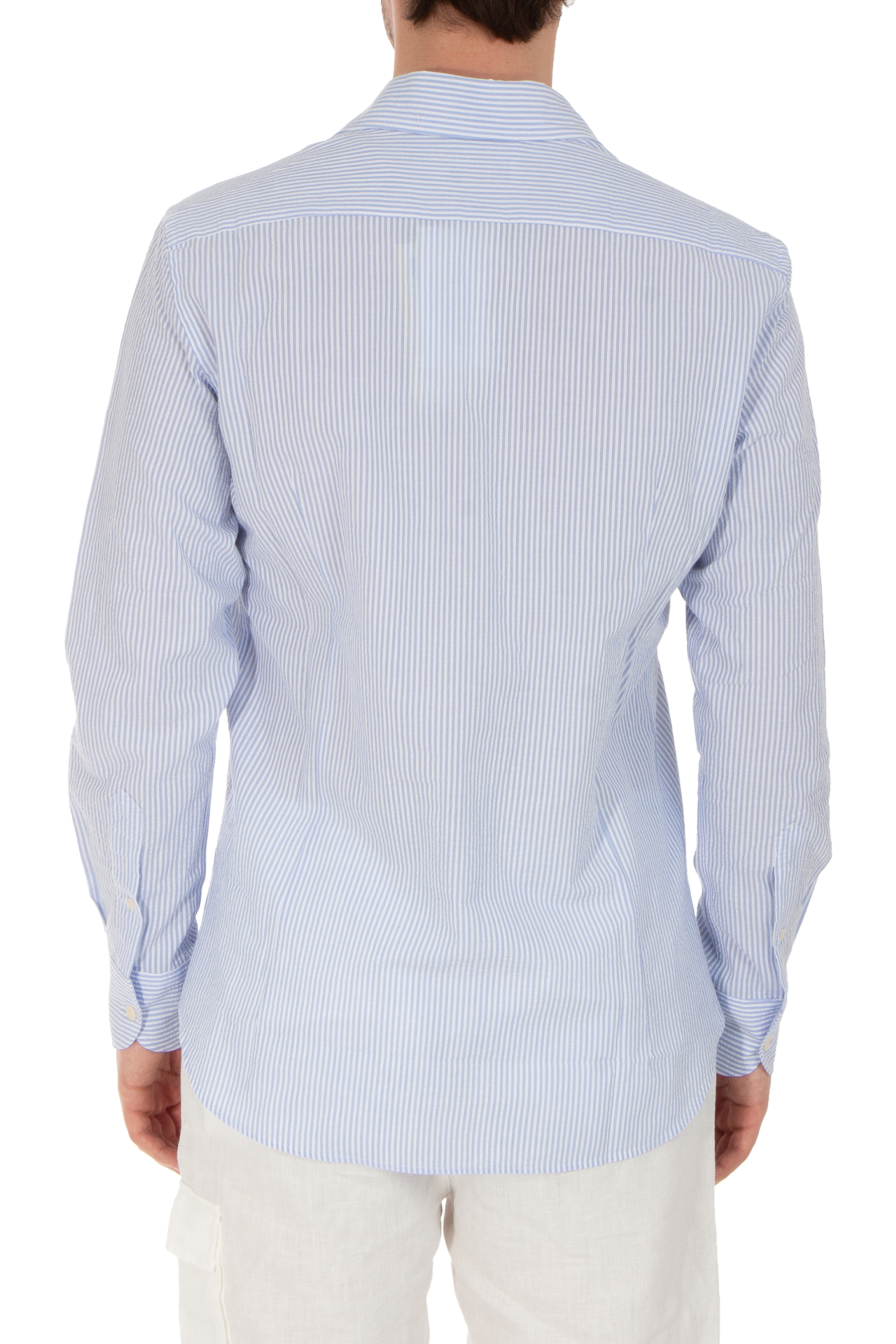 MC 2 SAINT BARTH Striped Cotton Seersucker Shirt Pampola 