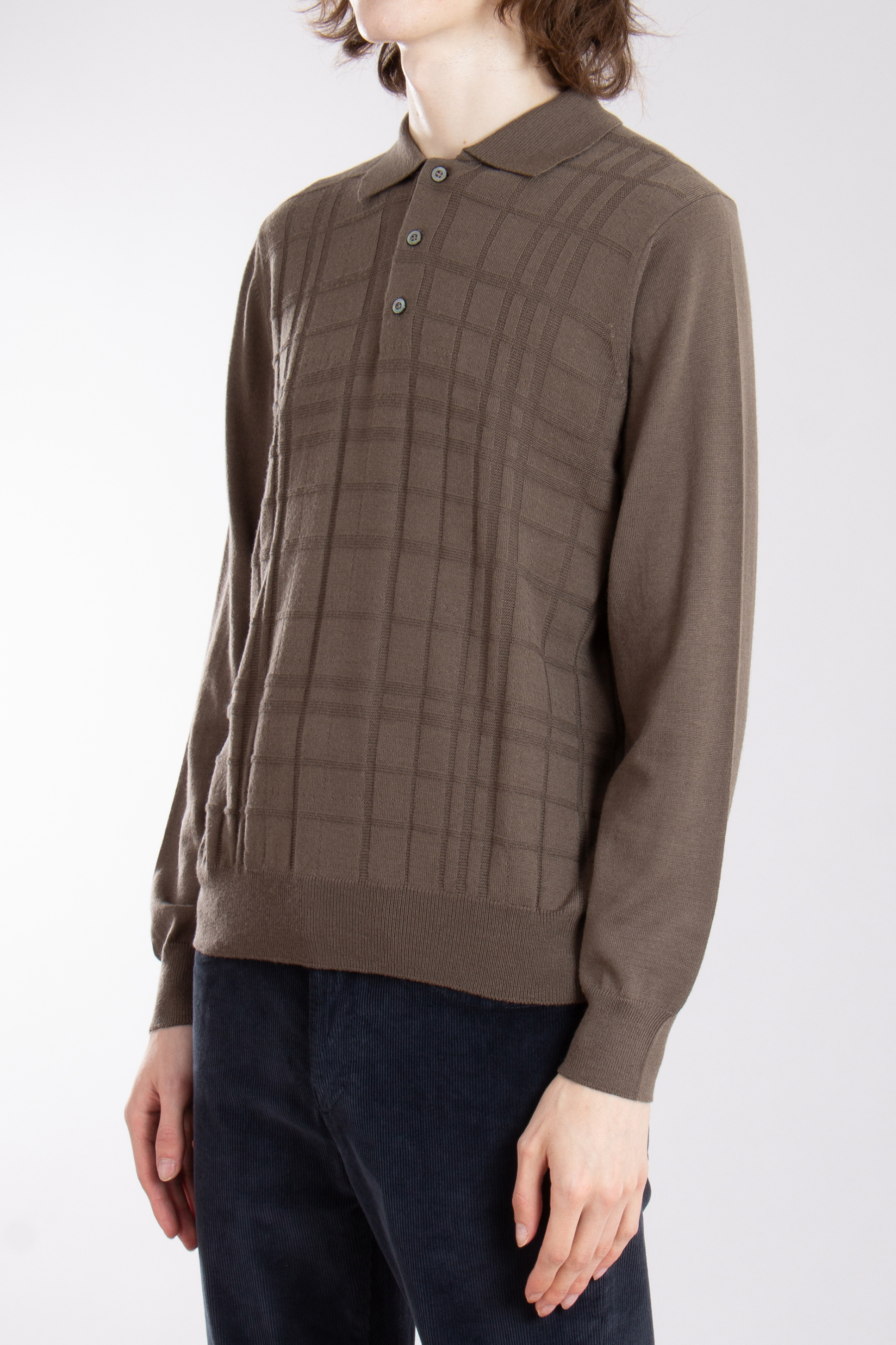 CANALI Structured Wool Knit Polo