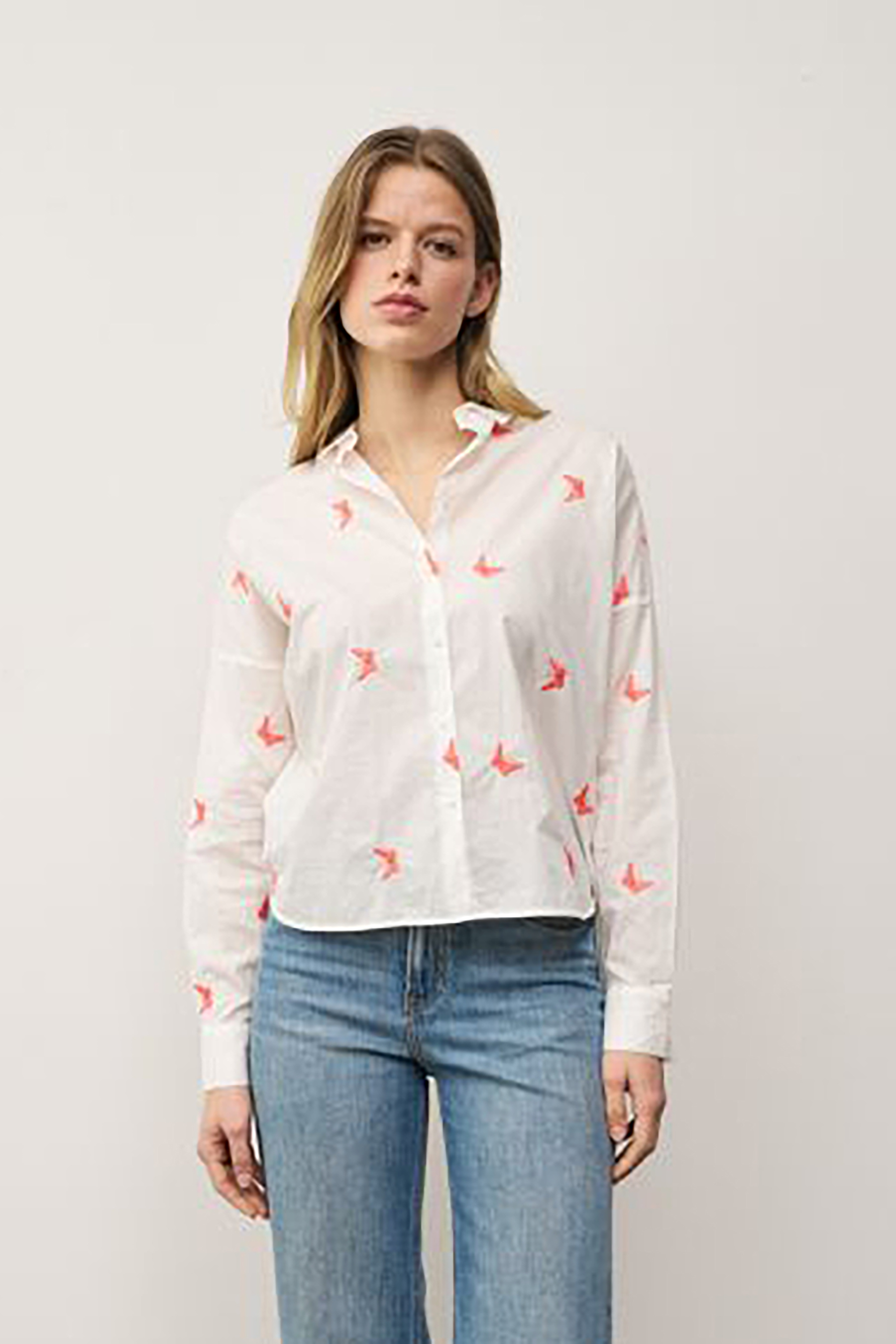 0039 ITALY Loose Fit Embroidered Cotton Blouse Lucy