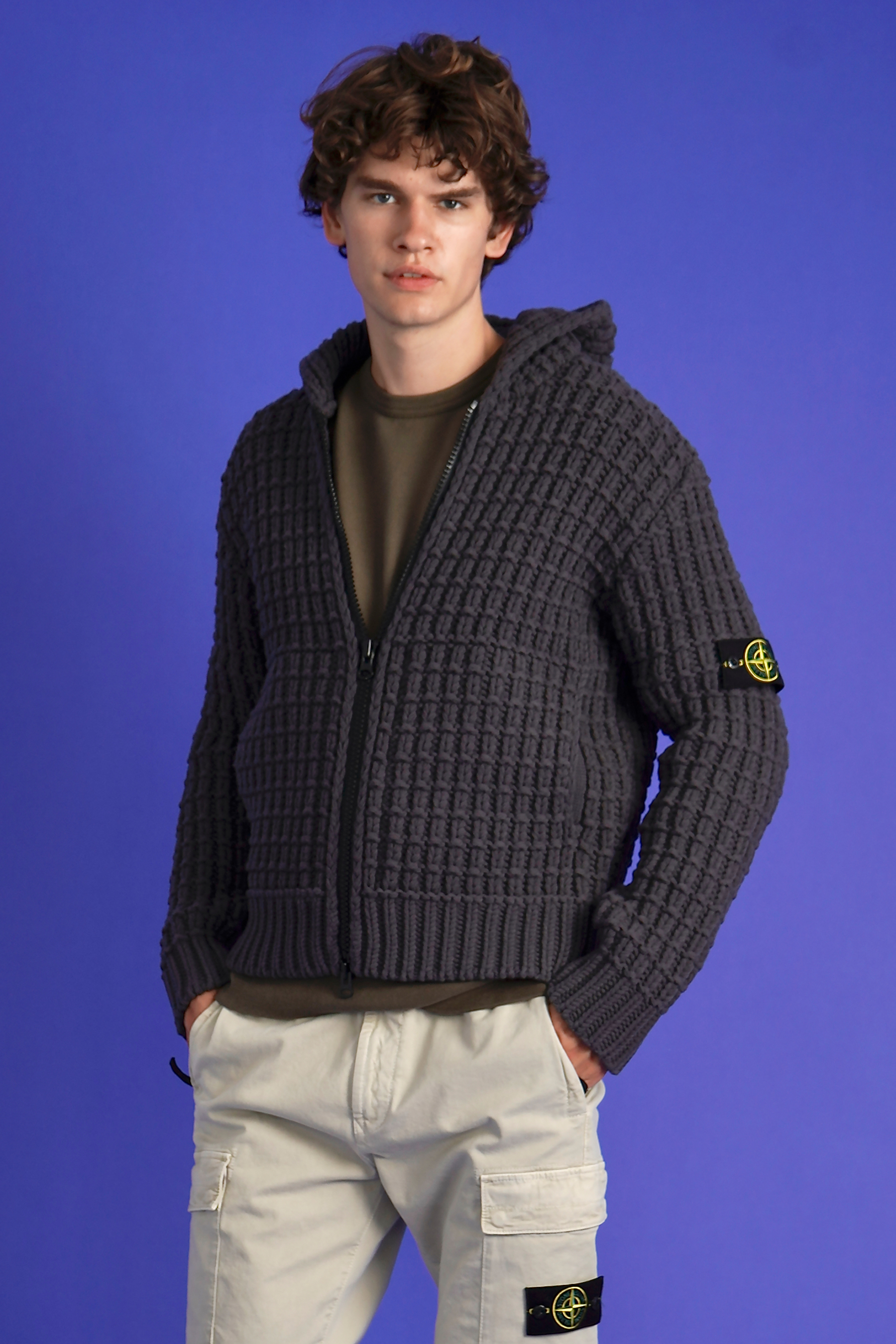 STONE ISLAND Basket Stitch Wool Blend Cardigan