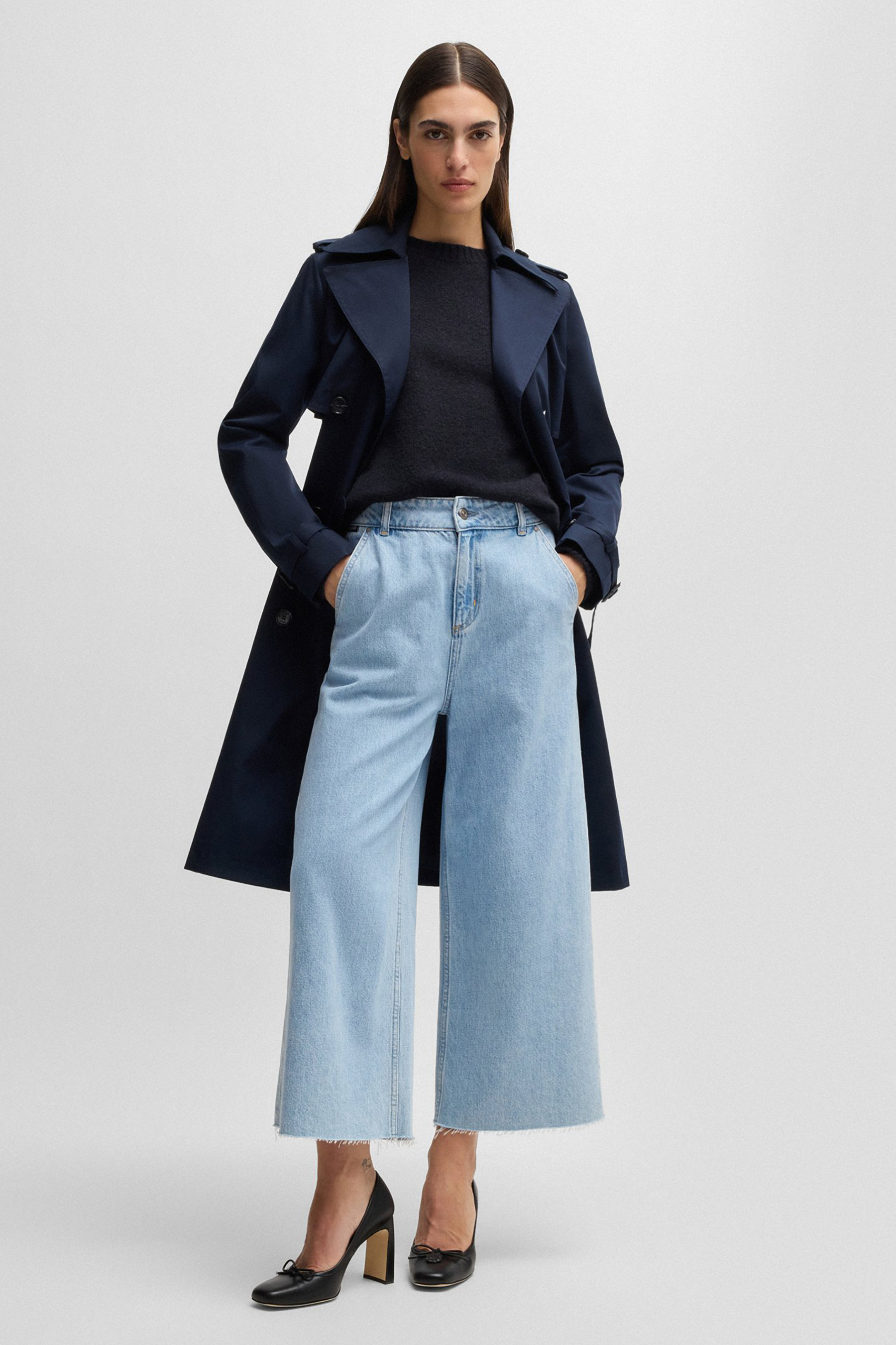 BOSS Cropped Wide Leg Cotton Denim Jeans Sorcerous