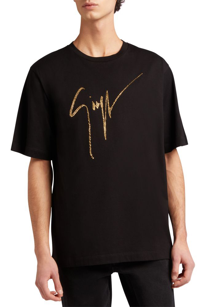 GIUSEPPE ZANOTTI Rhinestone Signature Embroidery T-Shirt