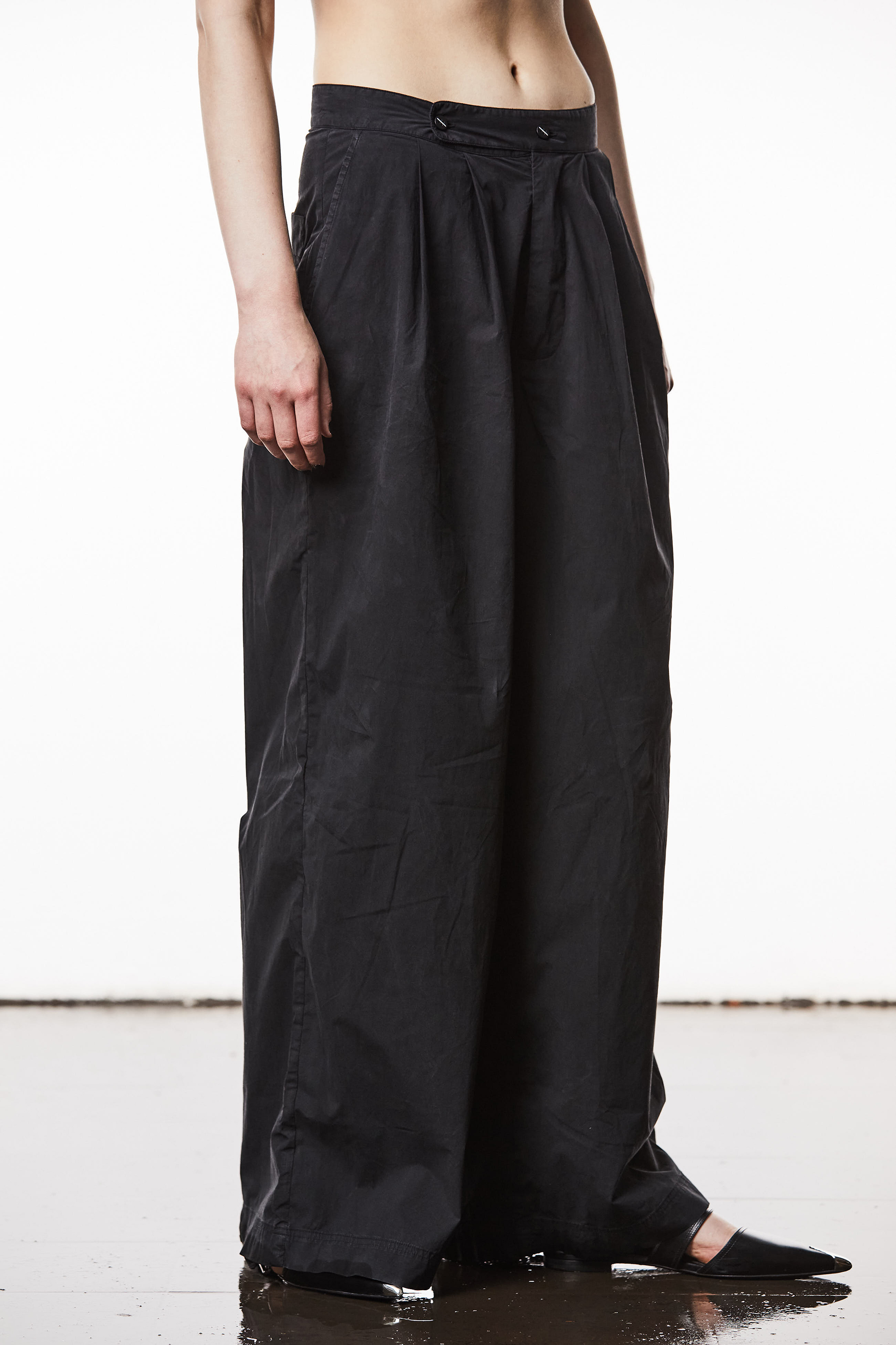 THOM KROM Wide Leg Washed Crashed Cotton Stretch Pants