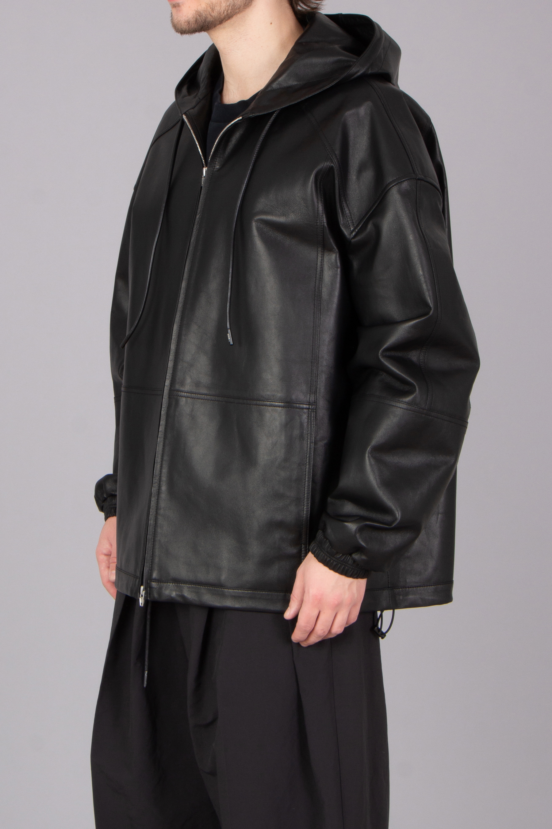 JUUN.J Oversized Sheep Leather Hooded Jacket