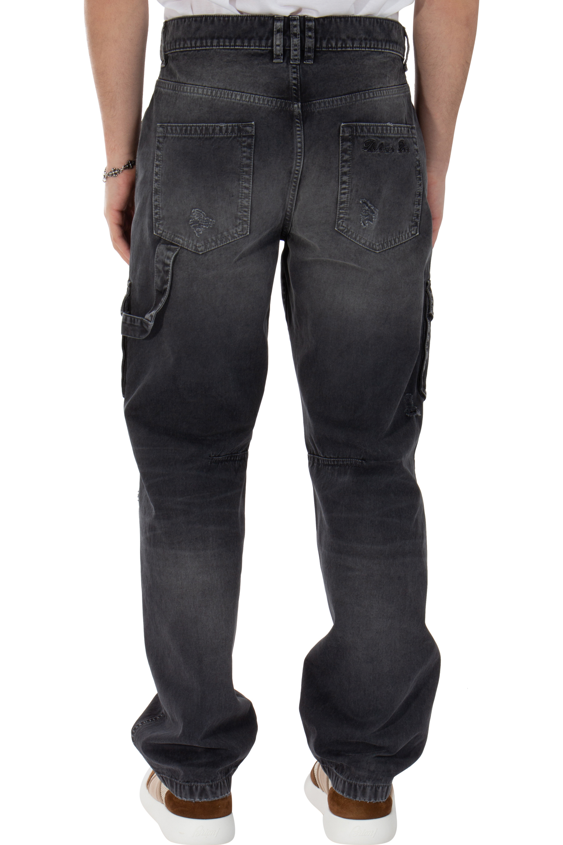 BALMAIN Used-Look Cotton Denim Cargo Pants