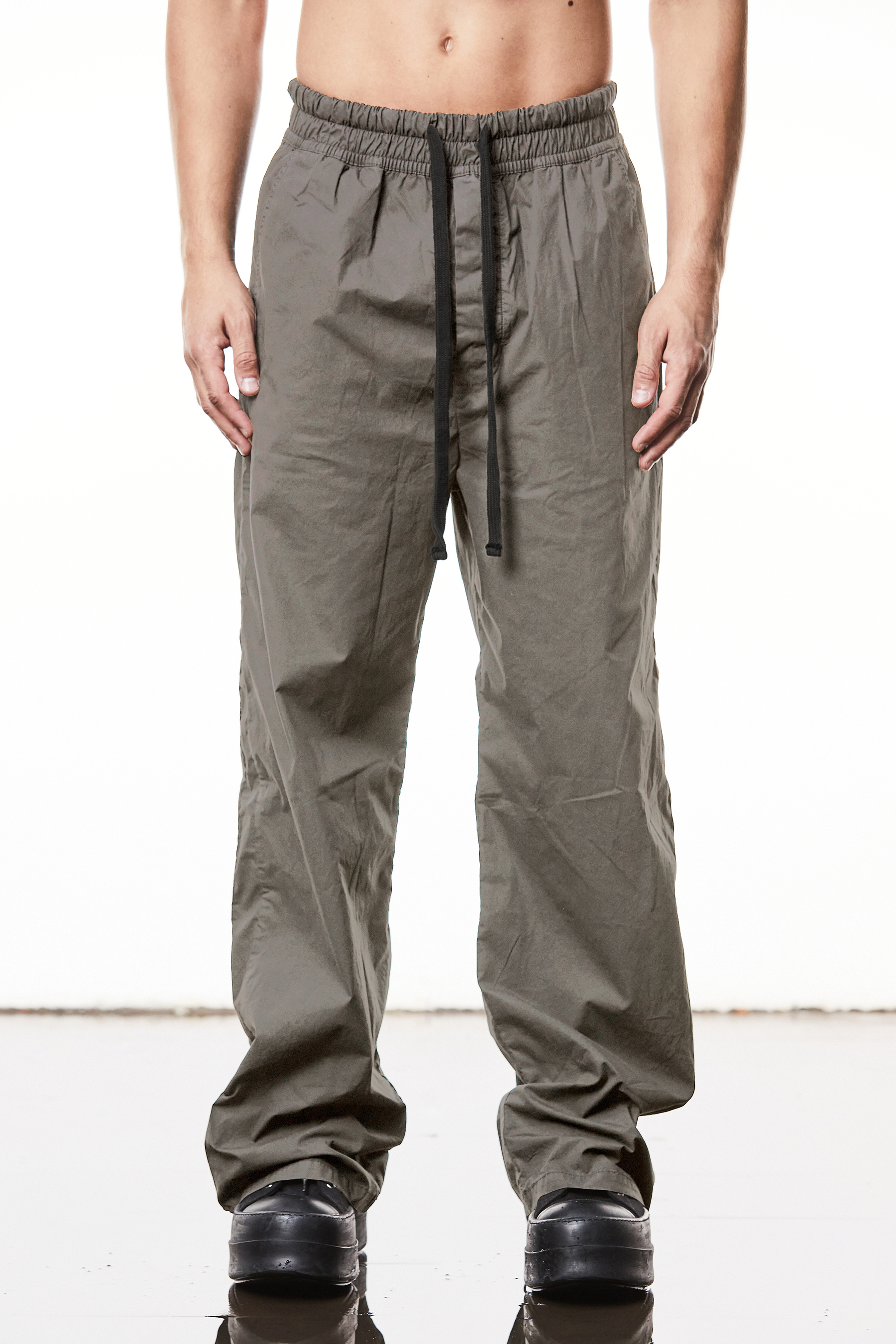 THOM KROM Wide Leg Washed Crashed Cotton Stretch Pants