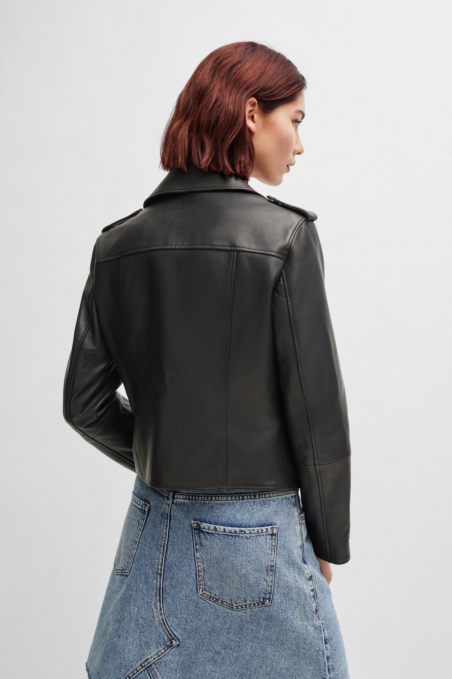 HUGO Regular Fit Leather Biker Jacket Lujana