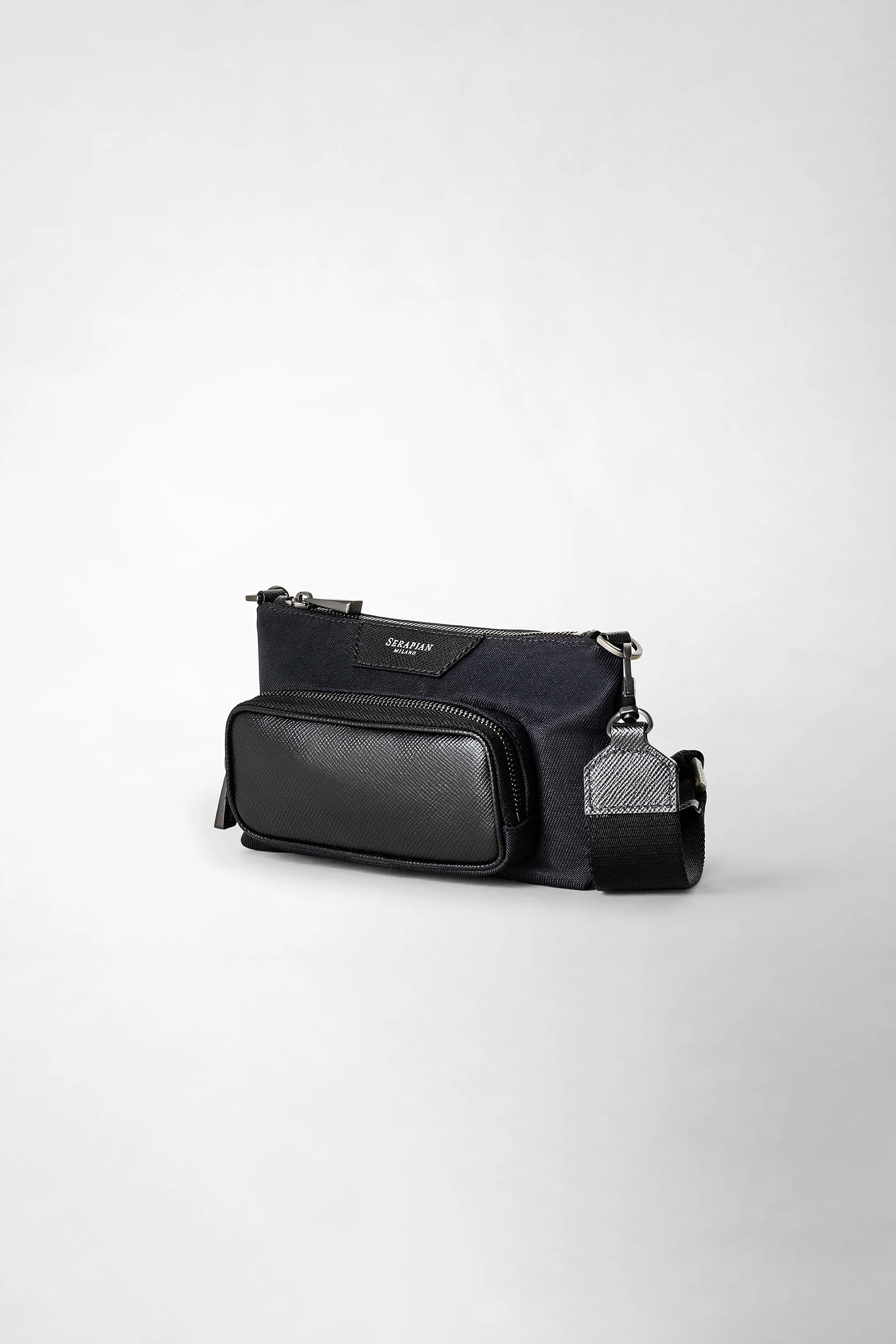 SERAPIAN Mini Recycled Twill & Leather Crossbody Bag Envelope