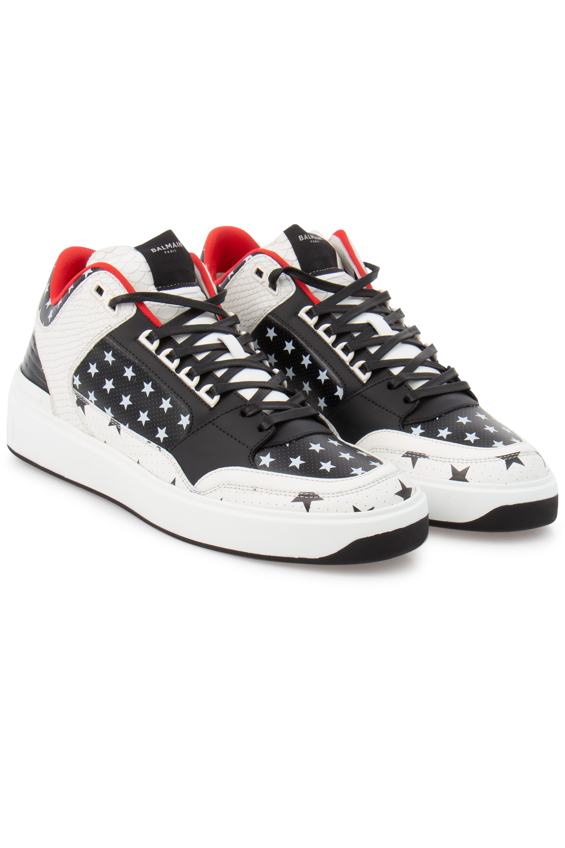 BALMAIN Star Print Mid-Top Leather Sneakers B-Court