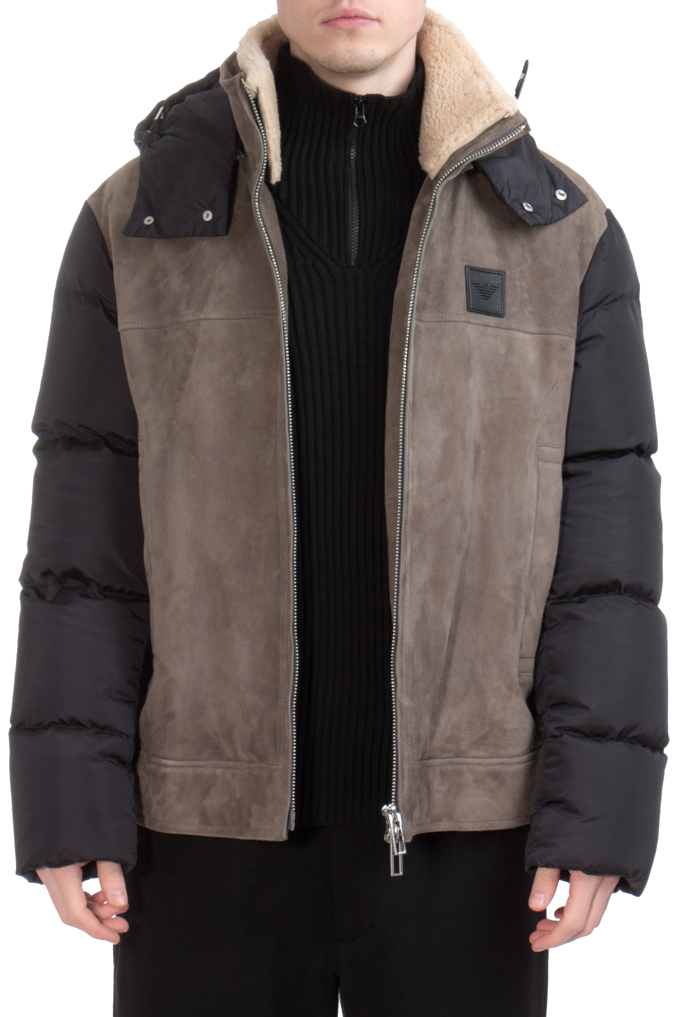 EMPORIO ARMANI Hooded Suede Down Jacket