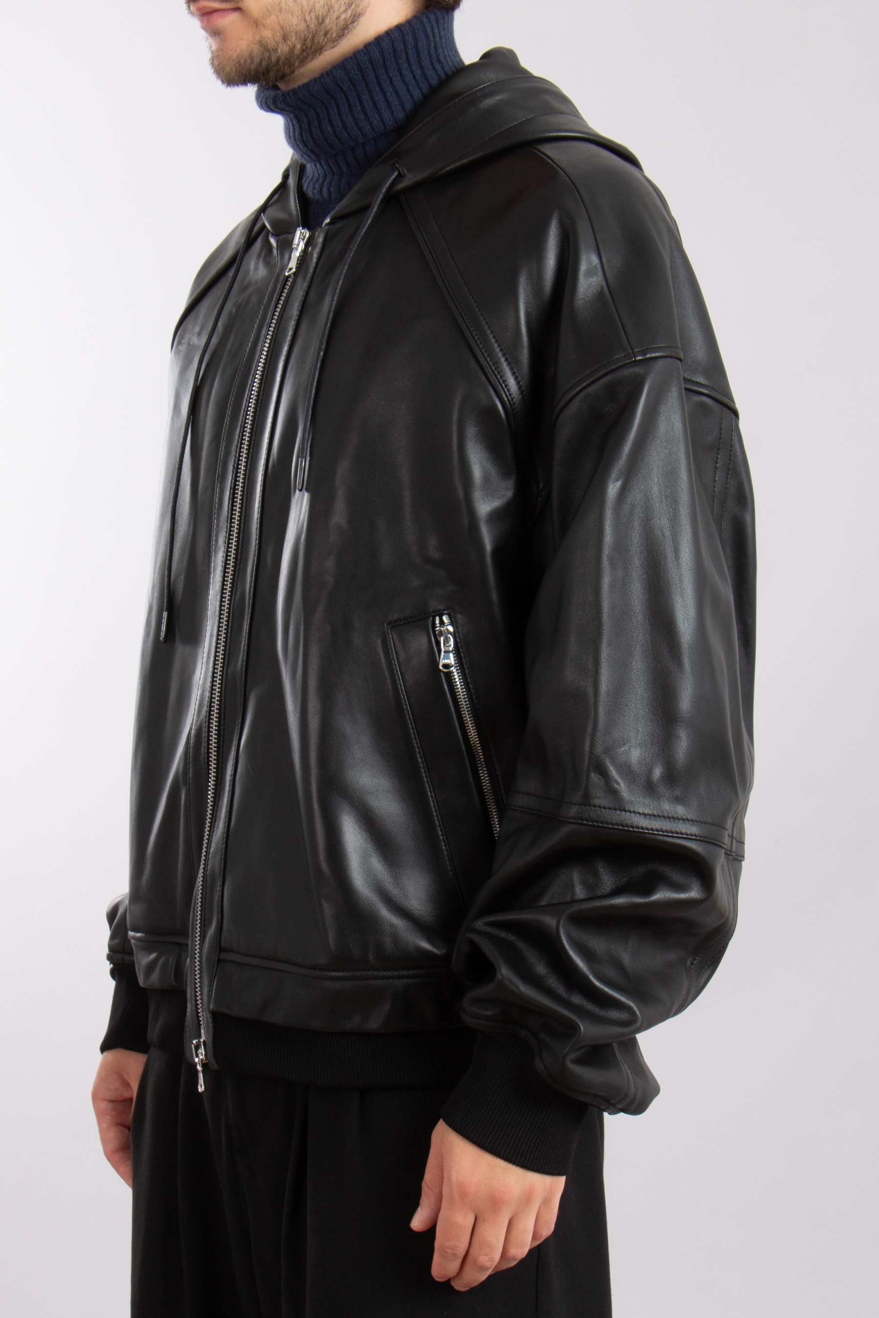 JUUN.J Hooded Sheep Leather Jacket