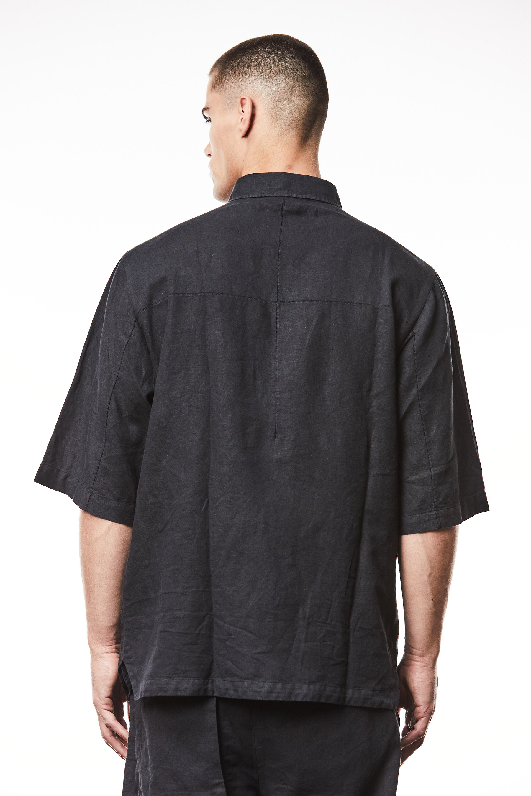 THOM KROM Relaxed Fit Washed Linen-Cotton Blend Short-Sleeve Shirt