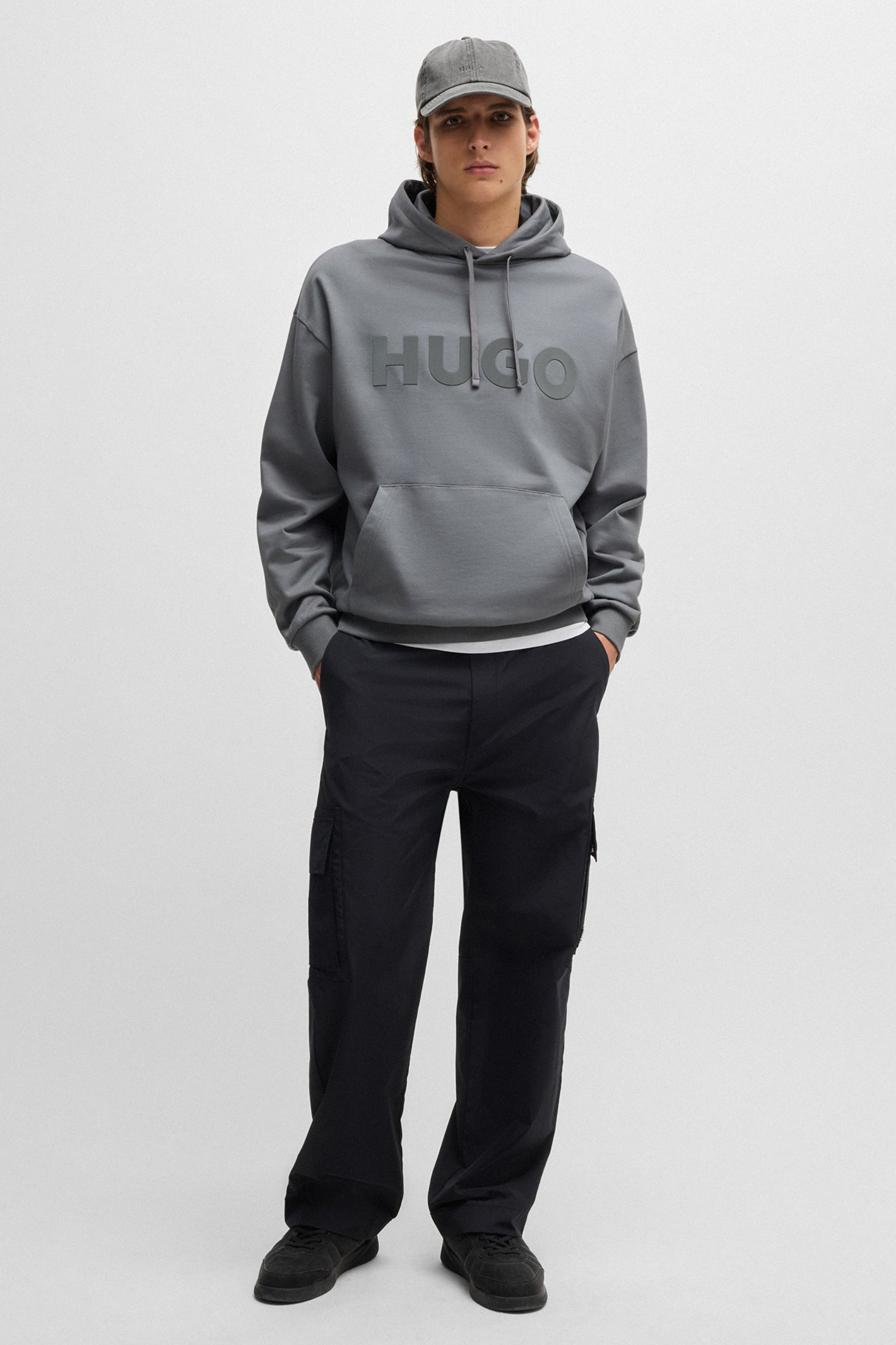 HUGO Oversized Printed Cotton French Terry Hoodie Ditchle 