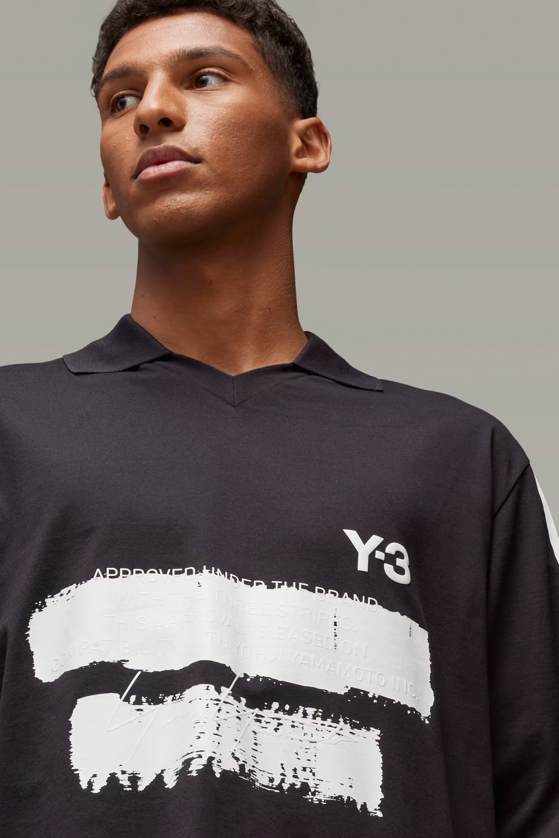 Y-3 U Graphic Print Cotton Jersey Long Sleeve Polo Shirt