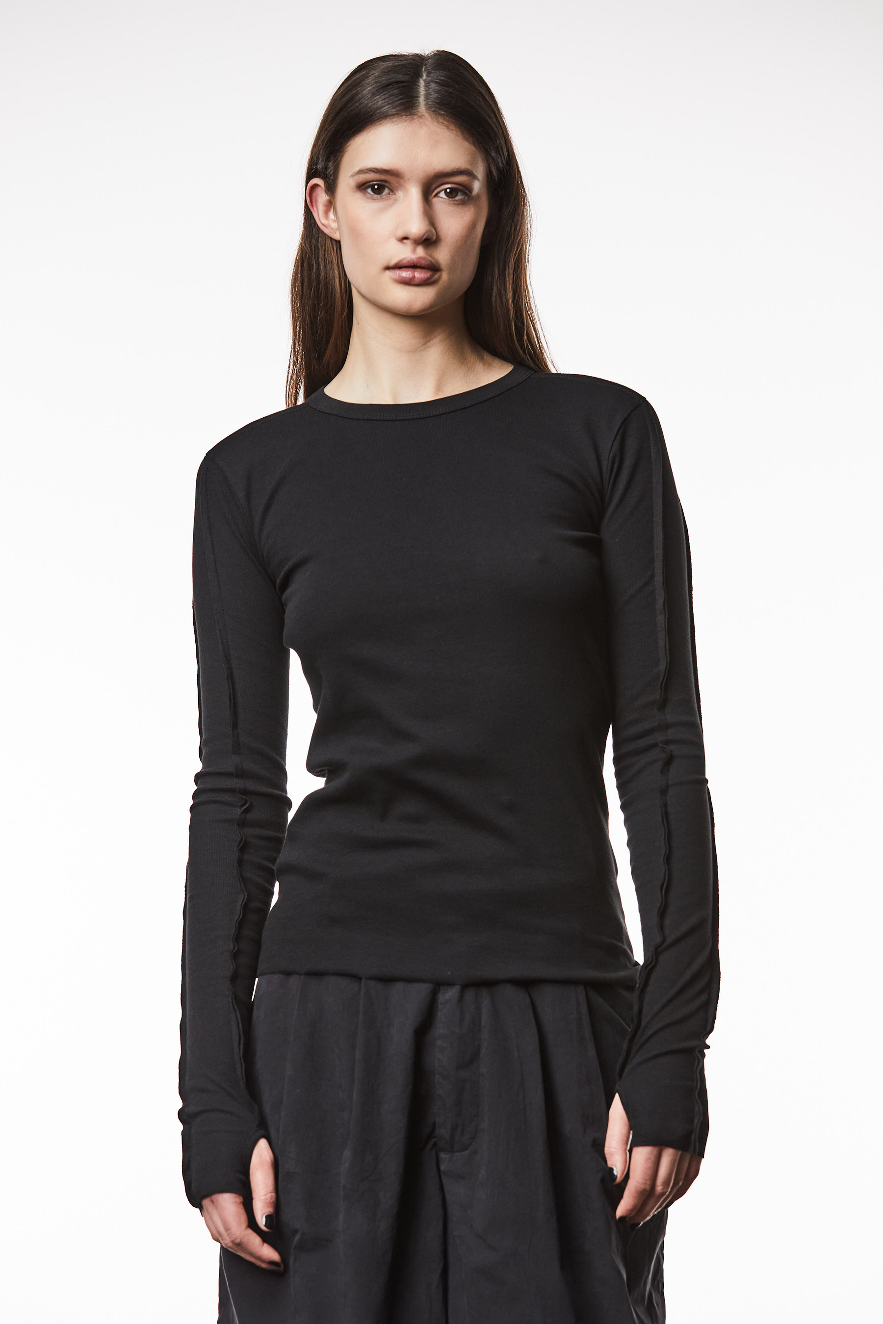 THOM KROM Ribbed Cotton Stretch Long Sleeve T-Shirt