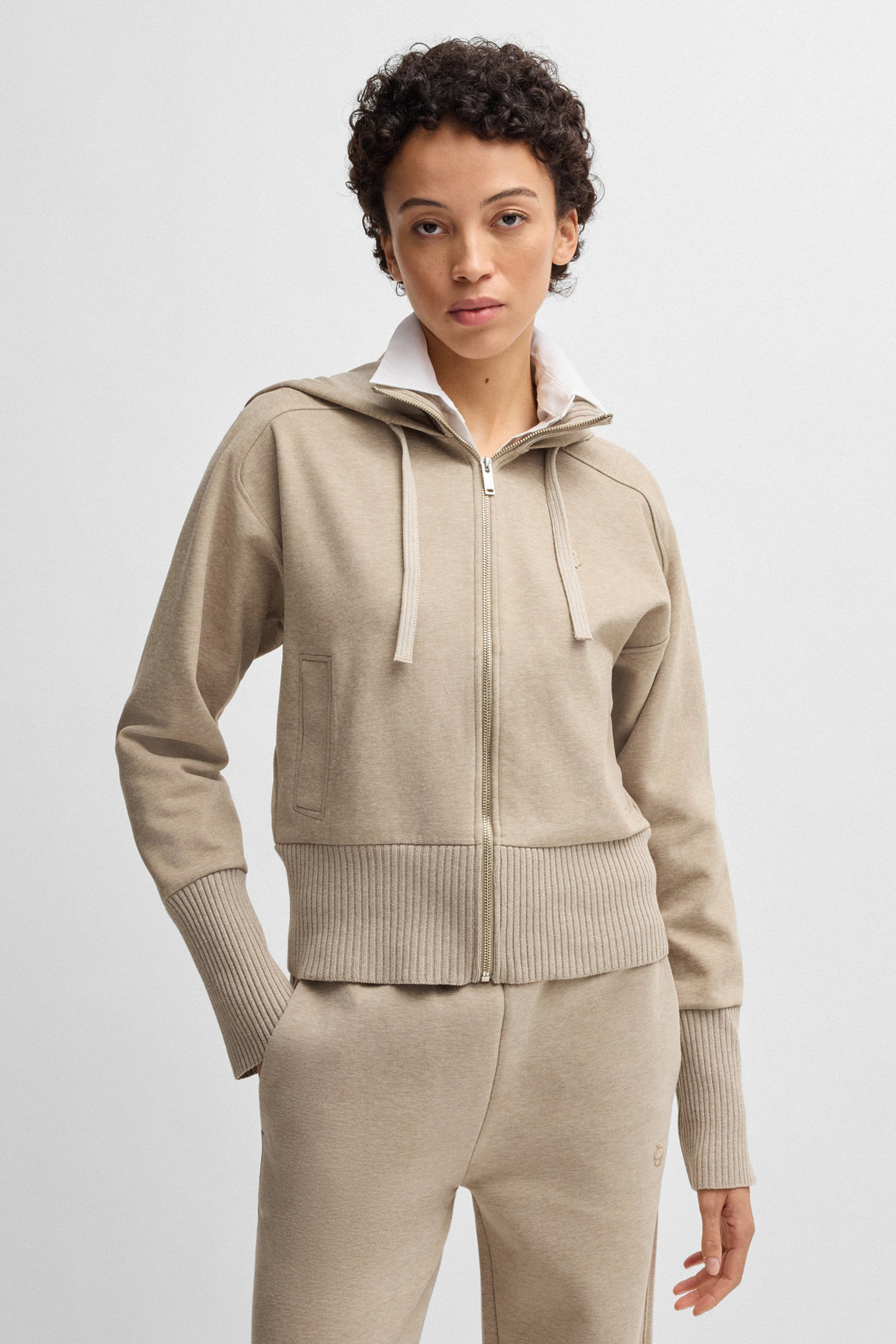 BOSS Relaxed Fit Cotton Blend Jersey Full Zip Hoodie Eburra