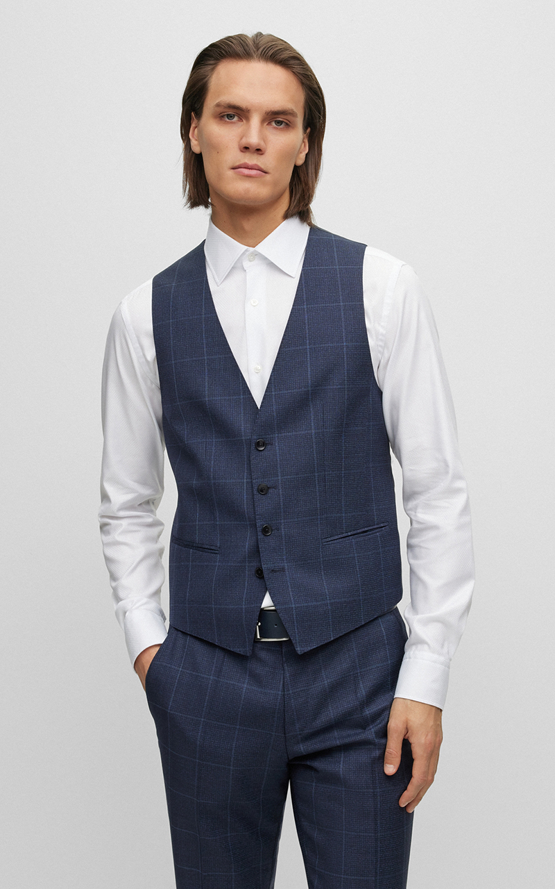 BOSS Virgin Wool Slim Fit Checked Suit 