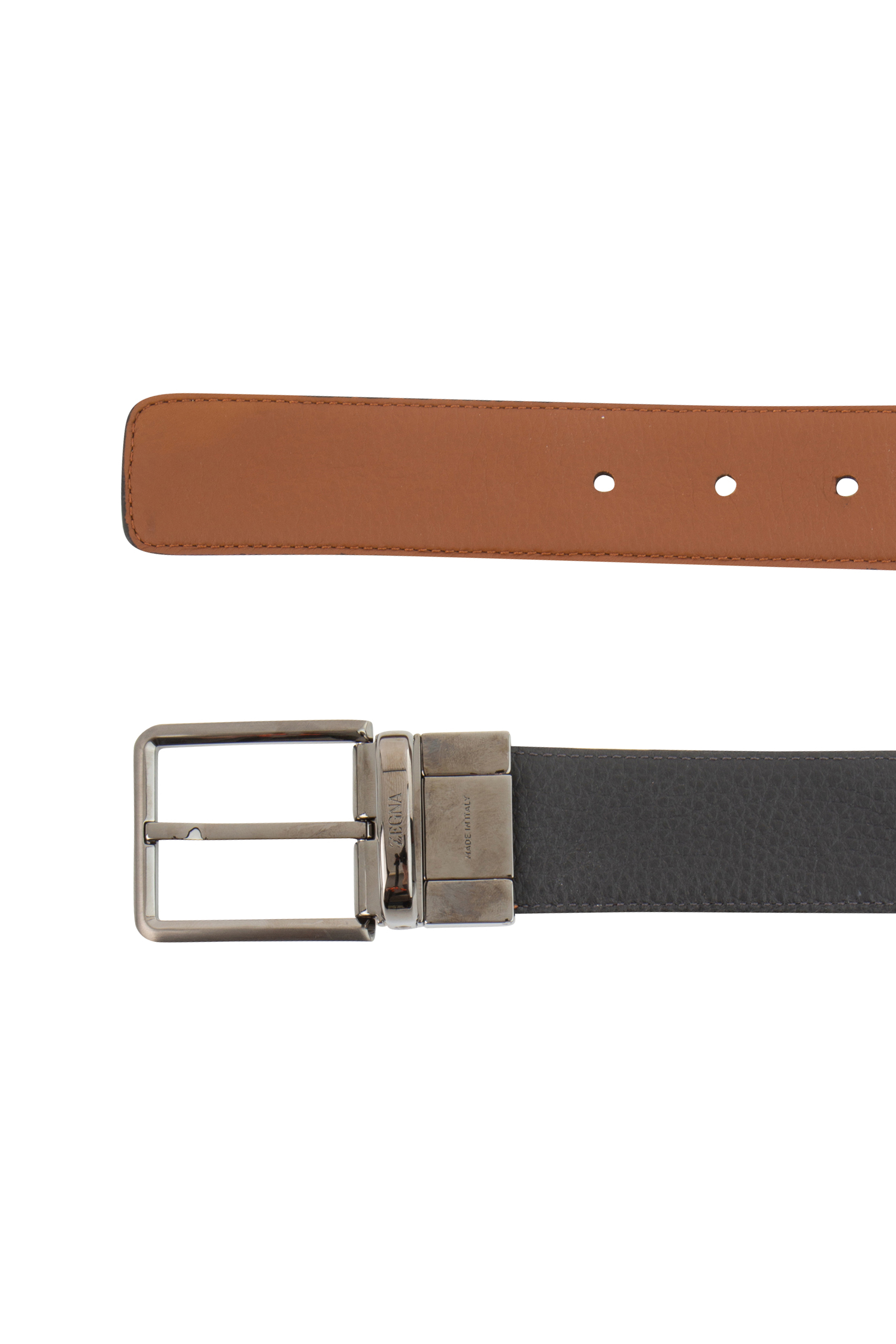 ZEGNA Reversible Vicuna Leather & Grained Deerskin Belt