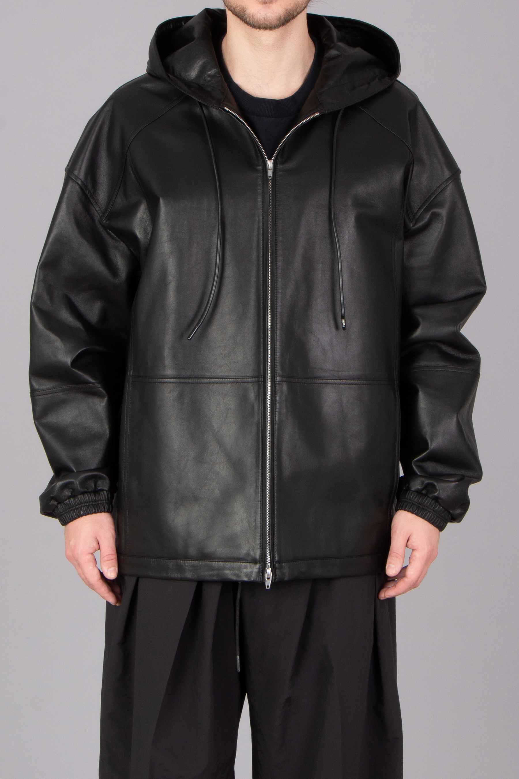 JUUN.J Oversized Sheep Leather Hooded Jacket