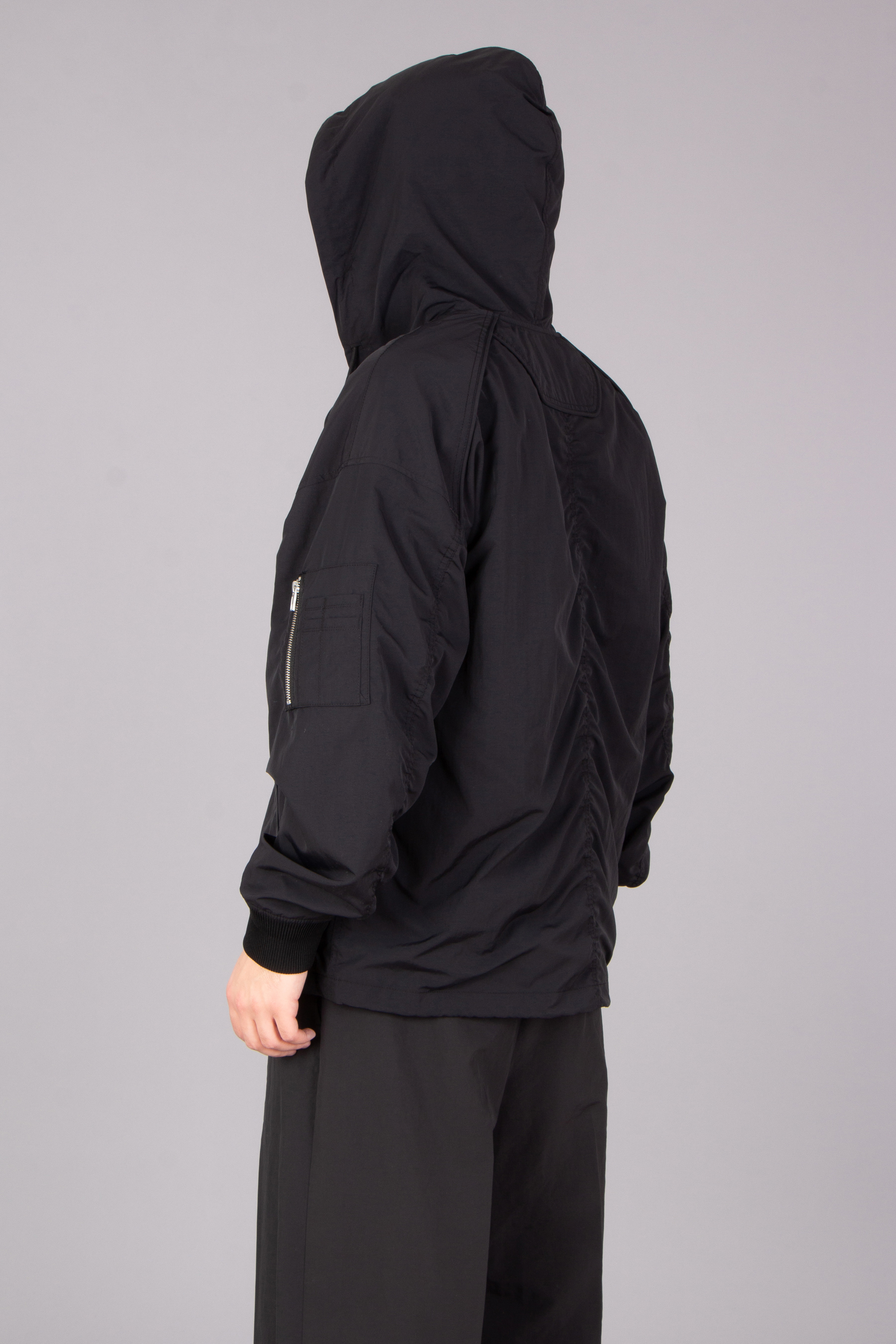 JUUN.J Oversized Puckering Nylon Zip-Up Hoodie