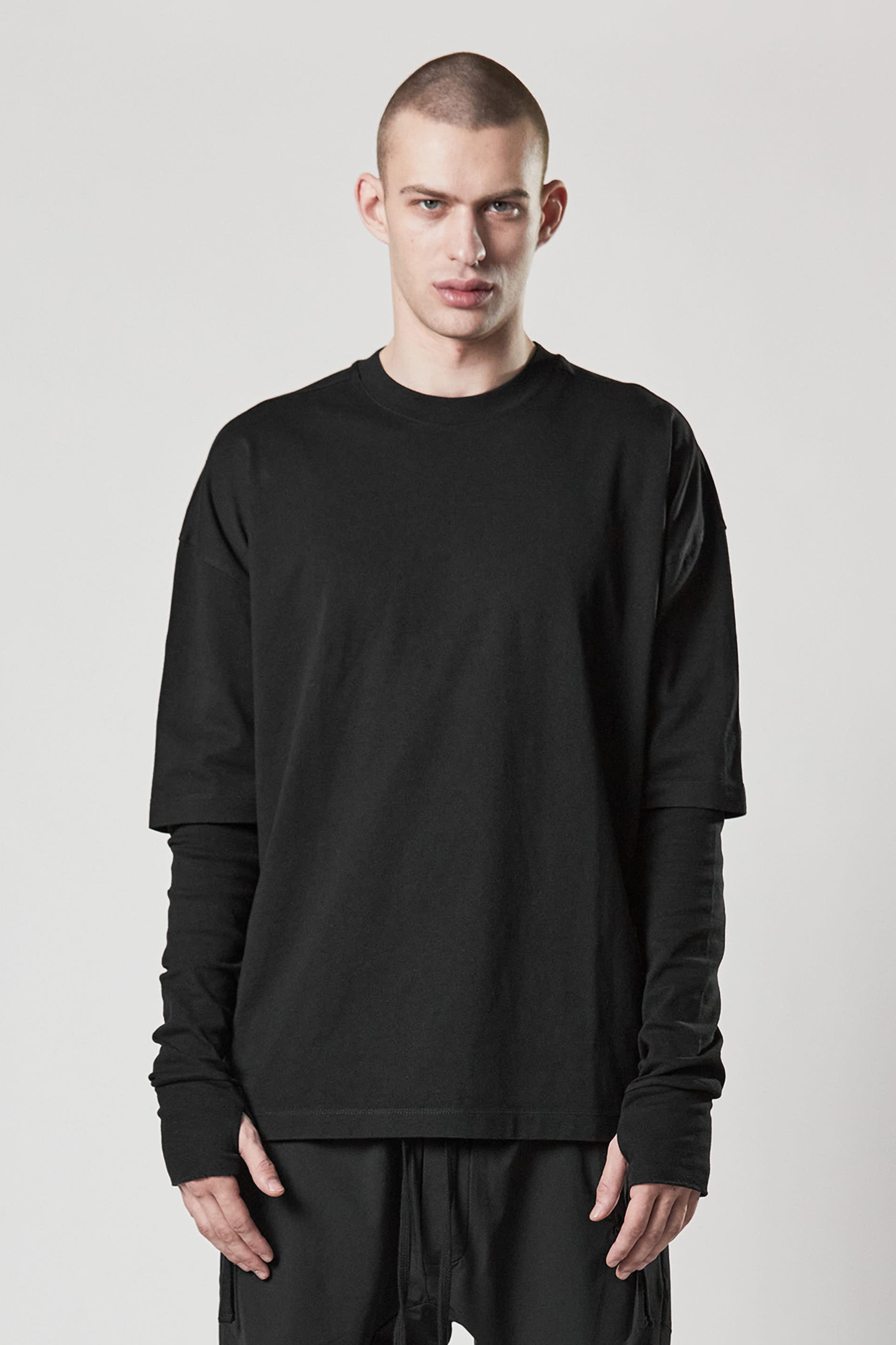 THOM KROM Printed Cotton Layered Long Sleeve T-Shirt