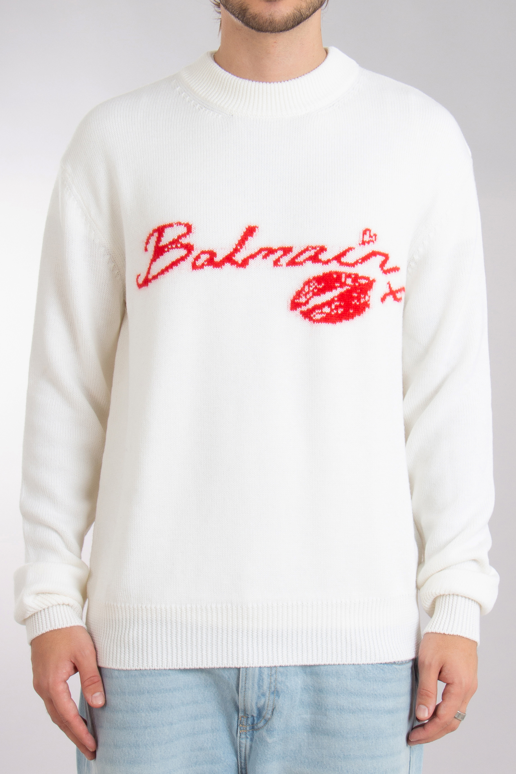 BALMAIN Kiss Logo Virgin Wool Sweater