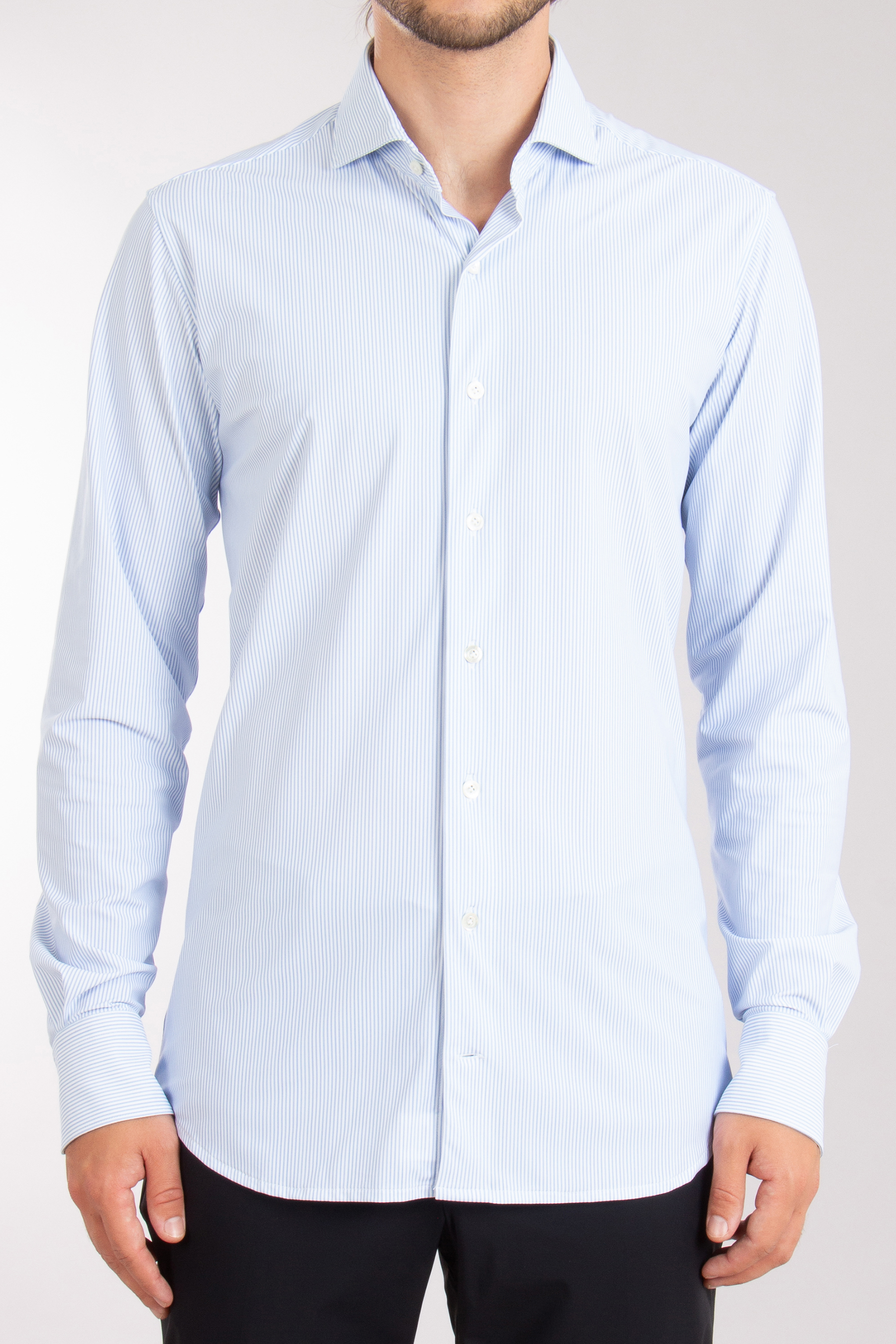 DU4 Slim Fit Striped Nylon Stretch Shirt Jasin