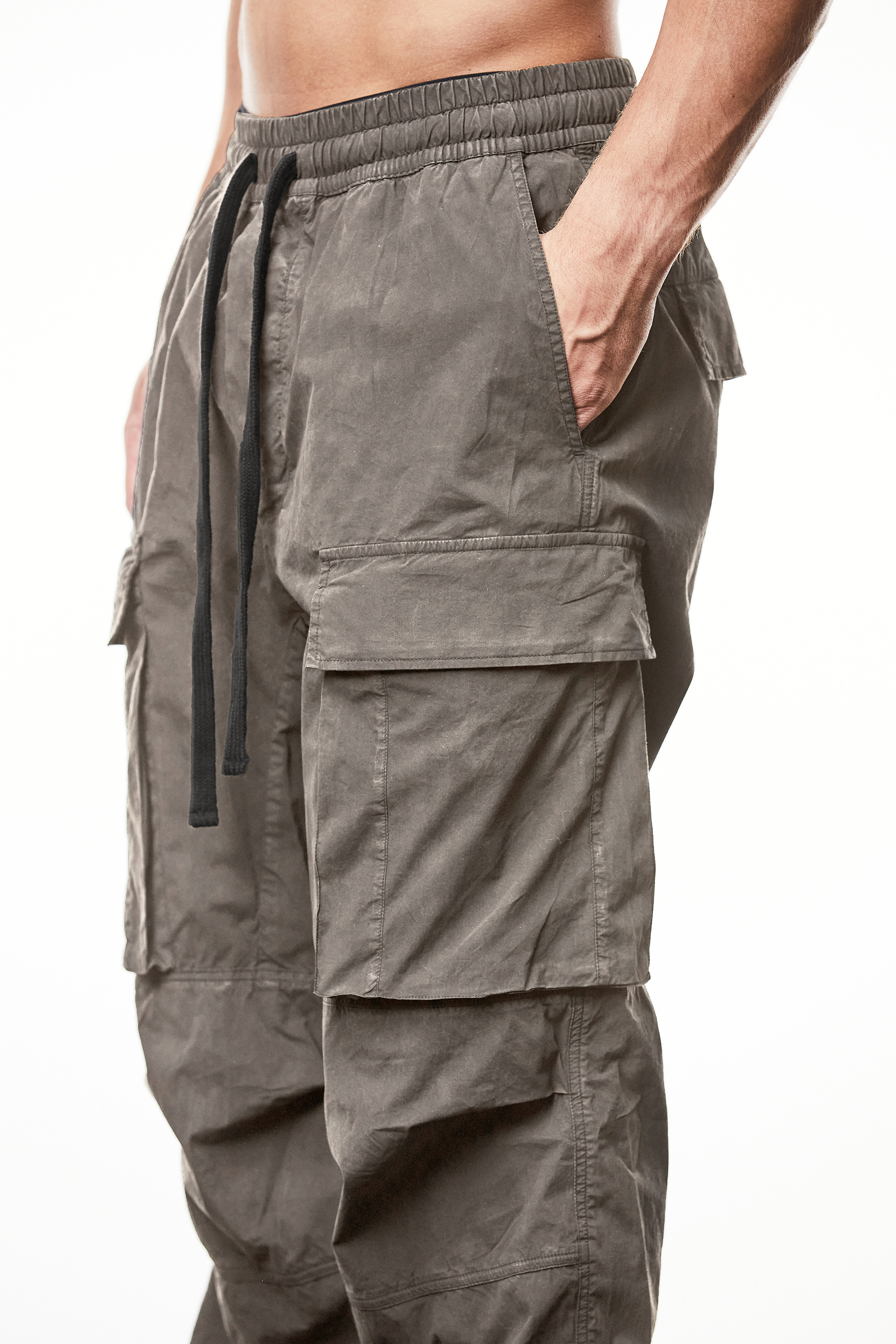 THOM KROM Wide Fit Washed Crashed Cotton Stretch Cargo Pants