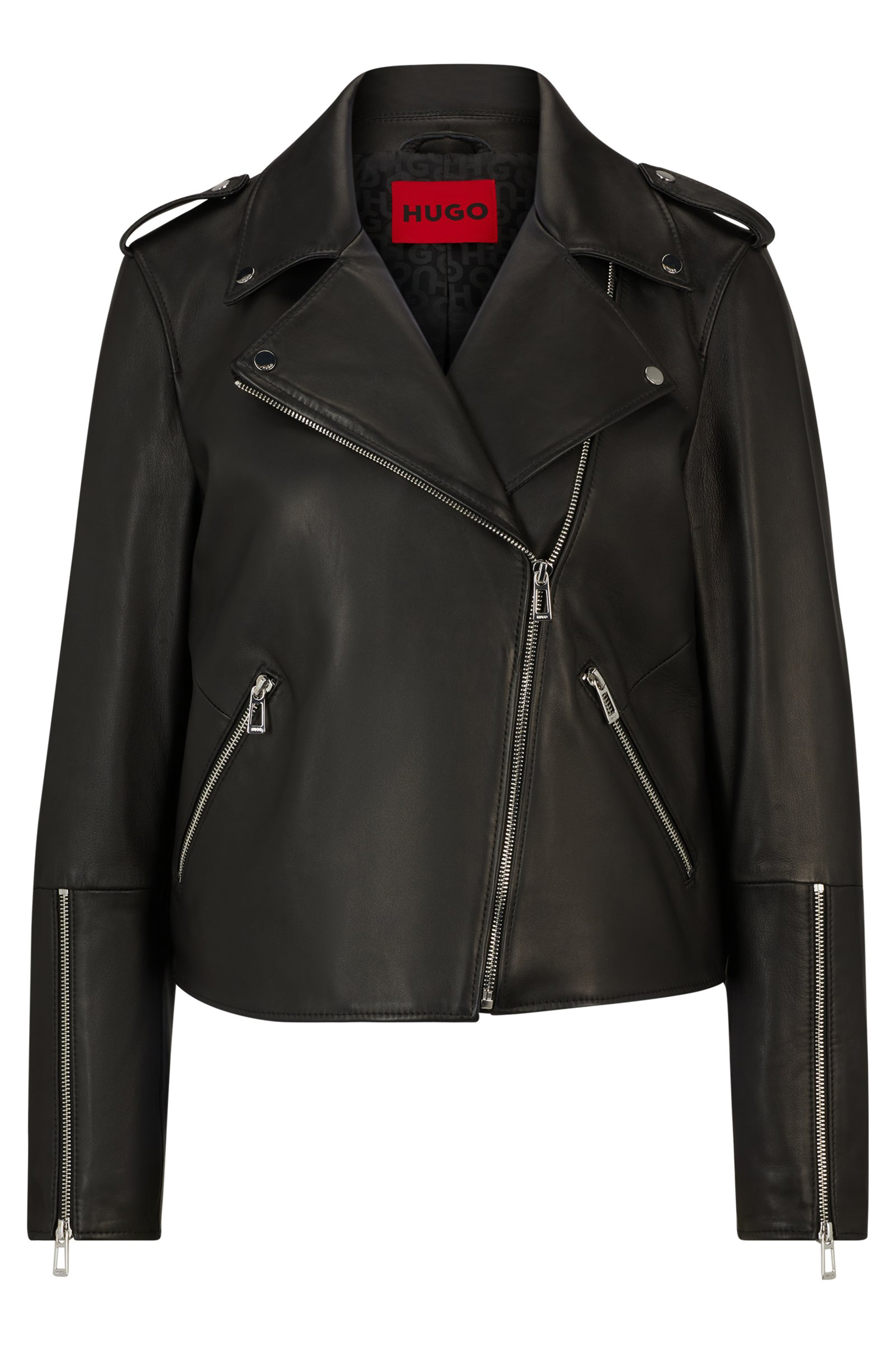 HUGO Regular Fit Leather Biker Jacket Lujana