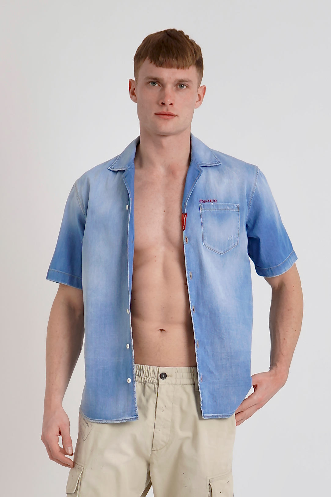 DSQUARED2 Cotton Stretch Denim Notch Bowling Shirt