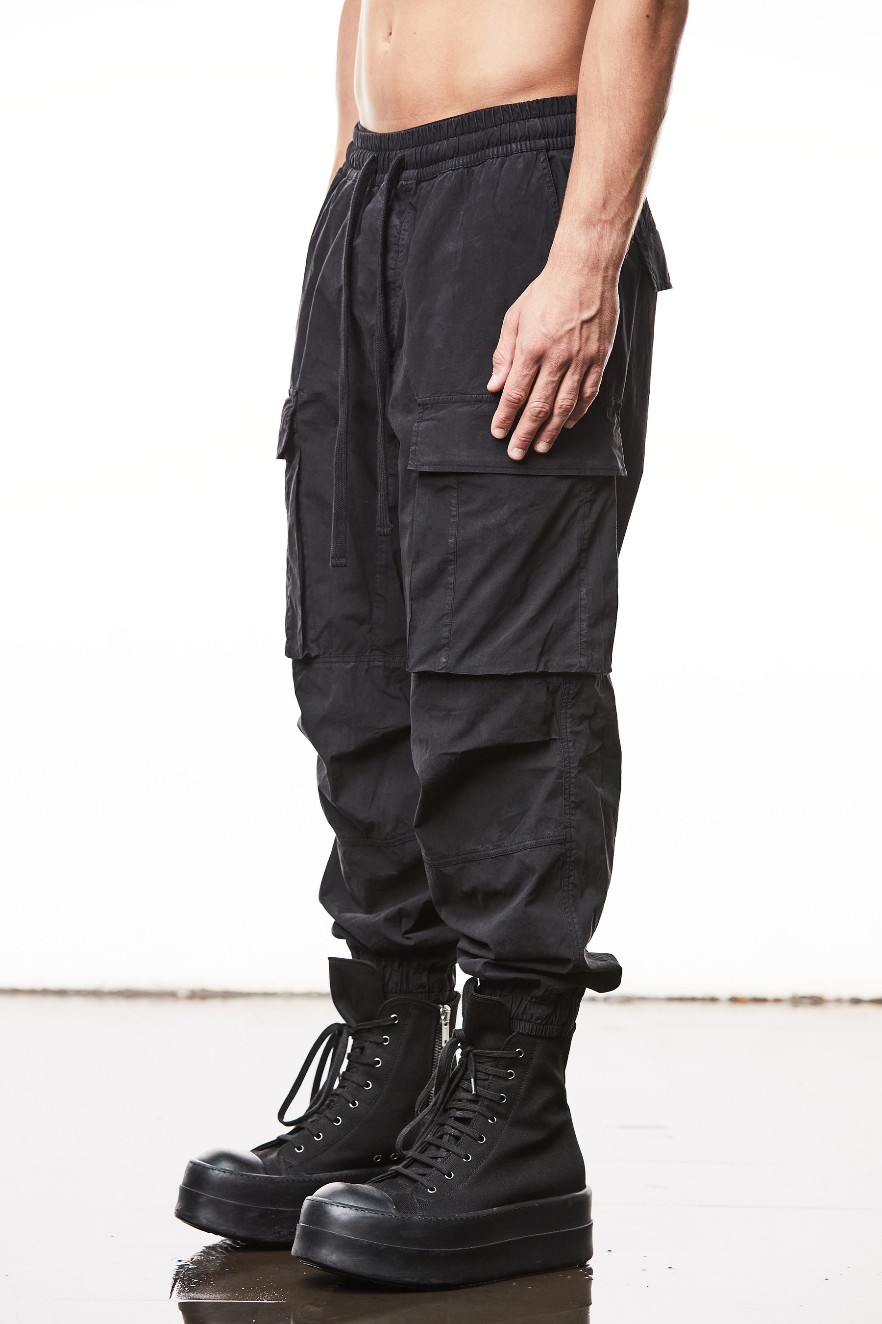 THOM KROM Wide Fit Washed Crashed Cotton Stretch Cargo Pants