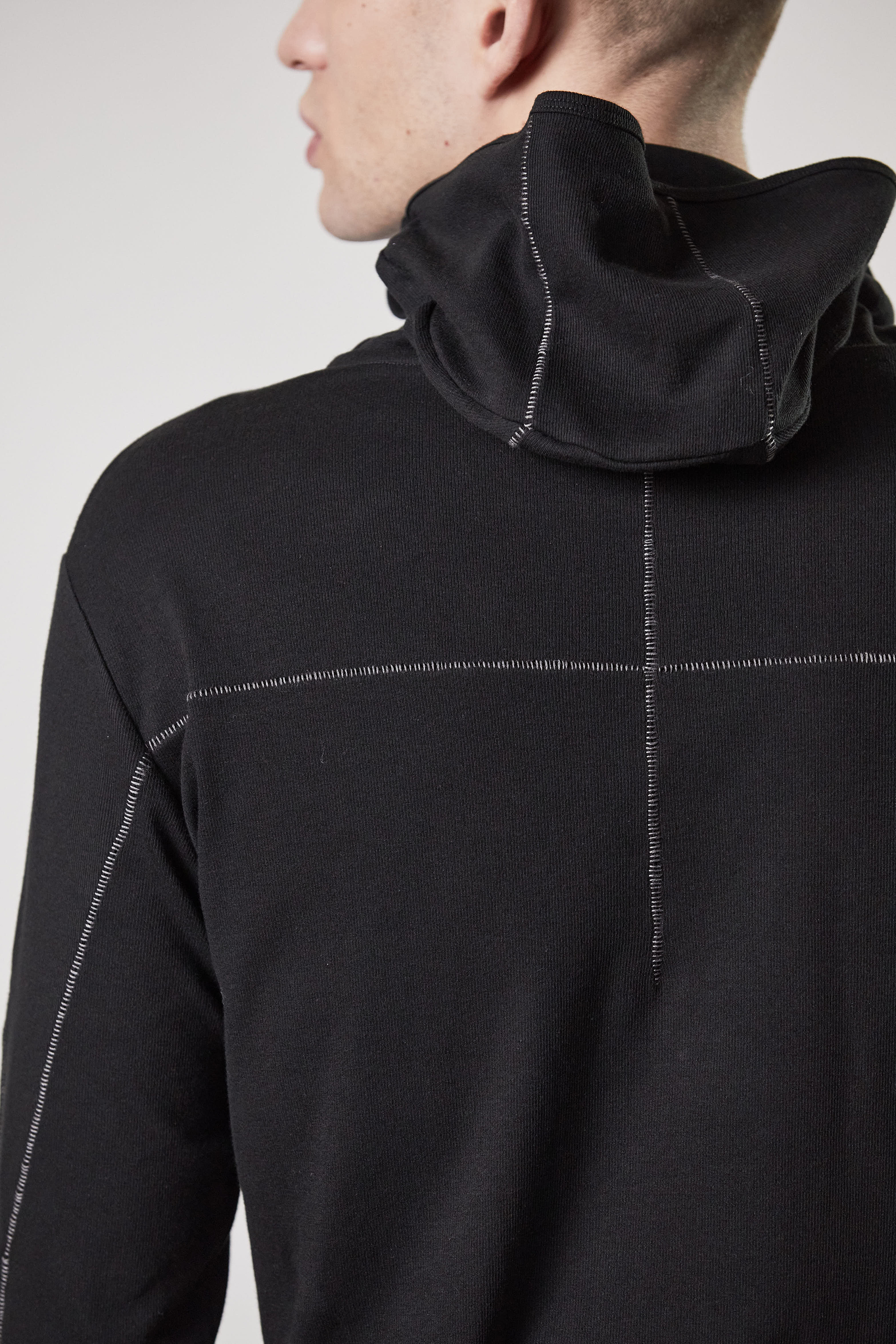 THOM KROM Balaclava Hooded Ribbed Cotton Stretch Longsleeve T-Shirt