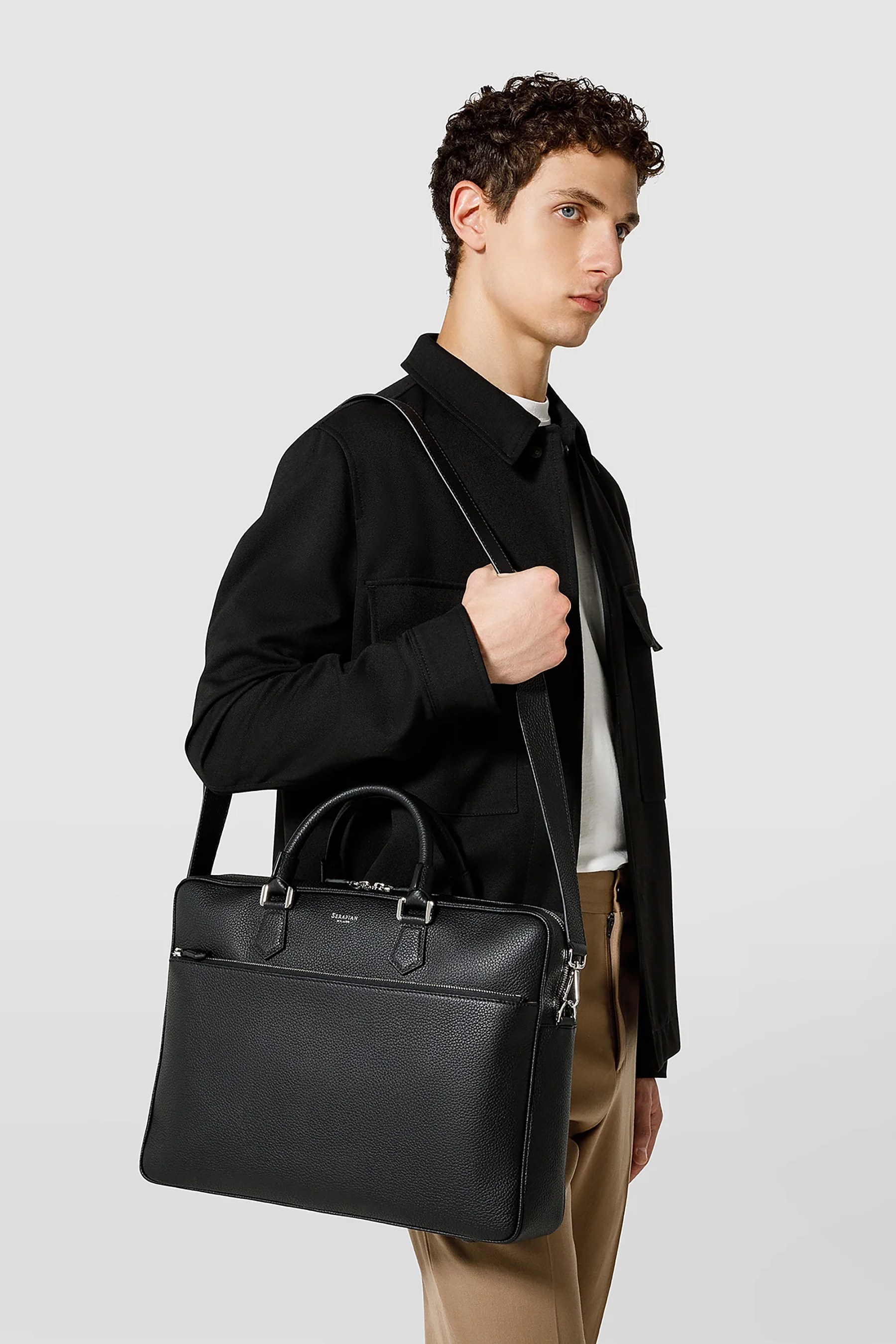 SERAPIAN Slim Cashmere Leather Briefcase