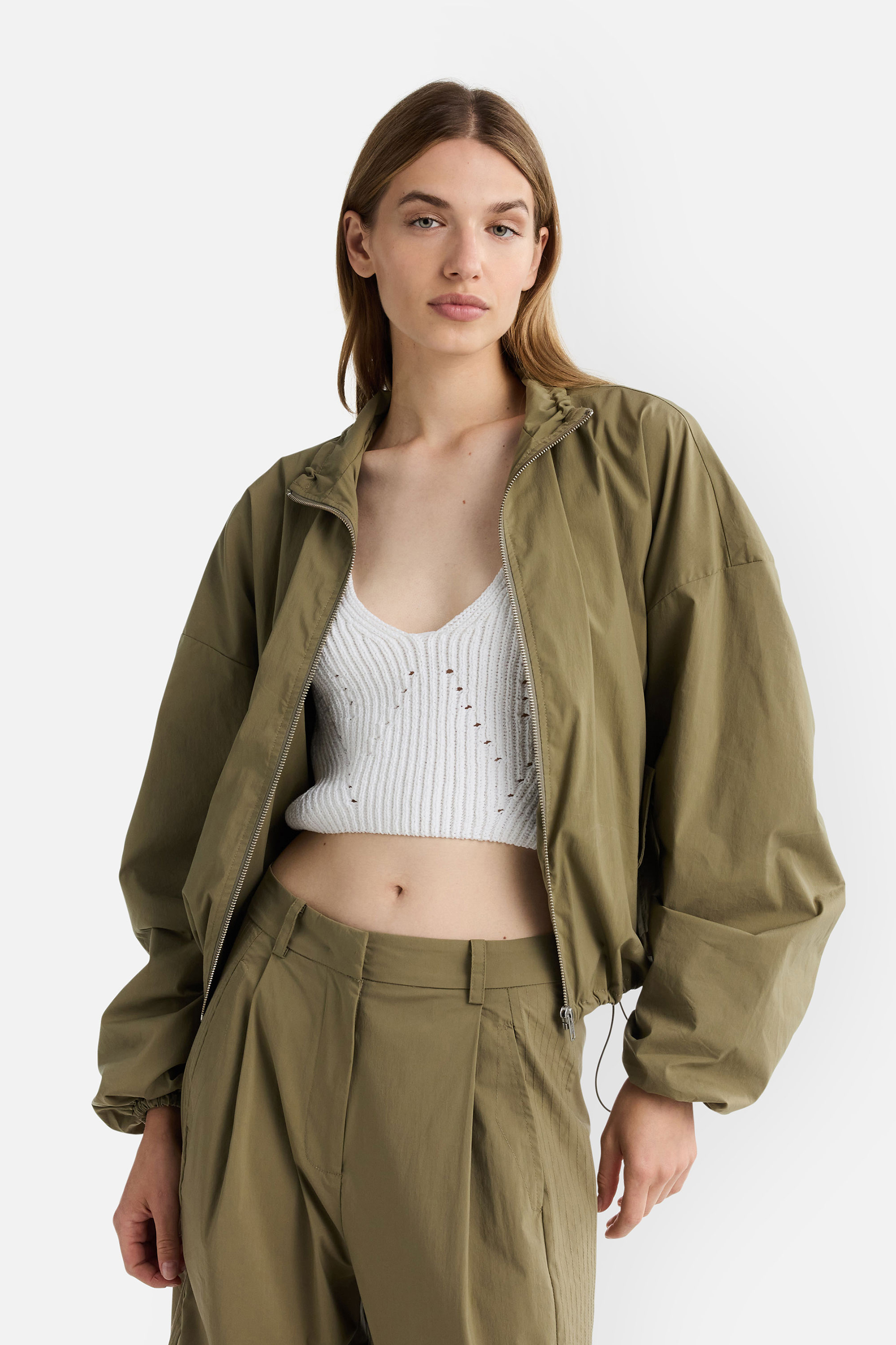 IHEART Oversized Stretch Cotton Blend Blouson Jacket Amynela