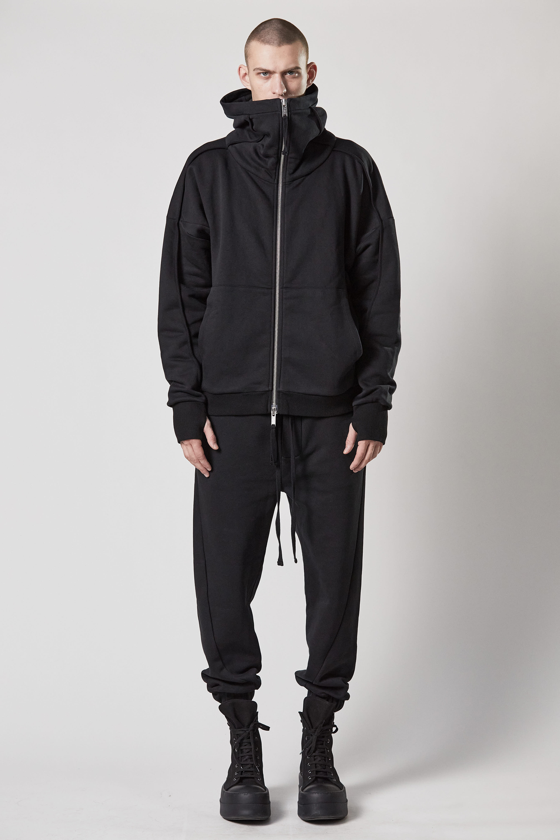 THOM KROM Hooded Cotton Blend Zip Jacket