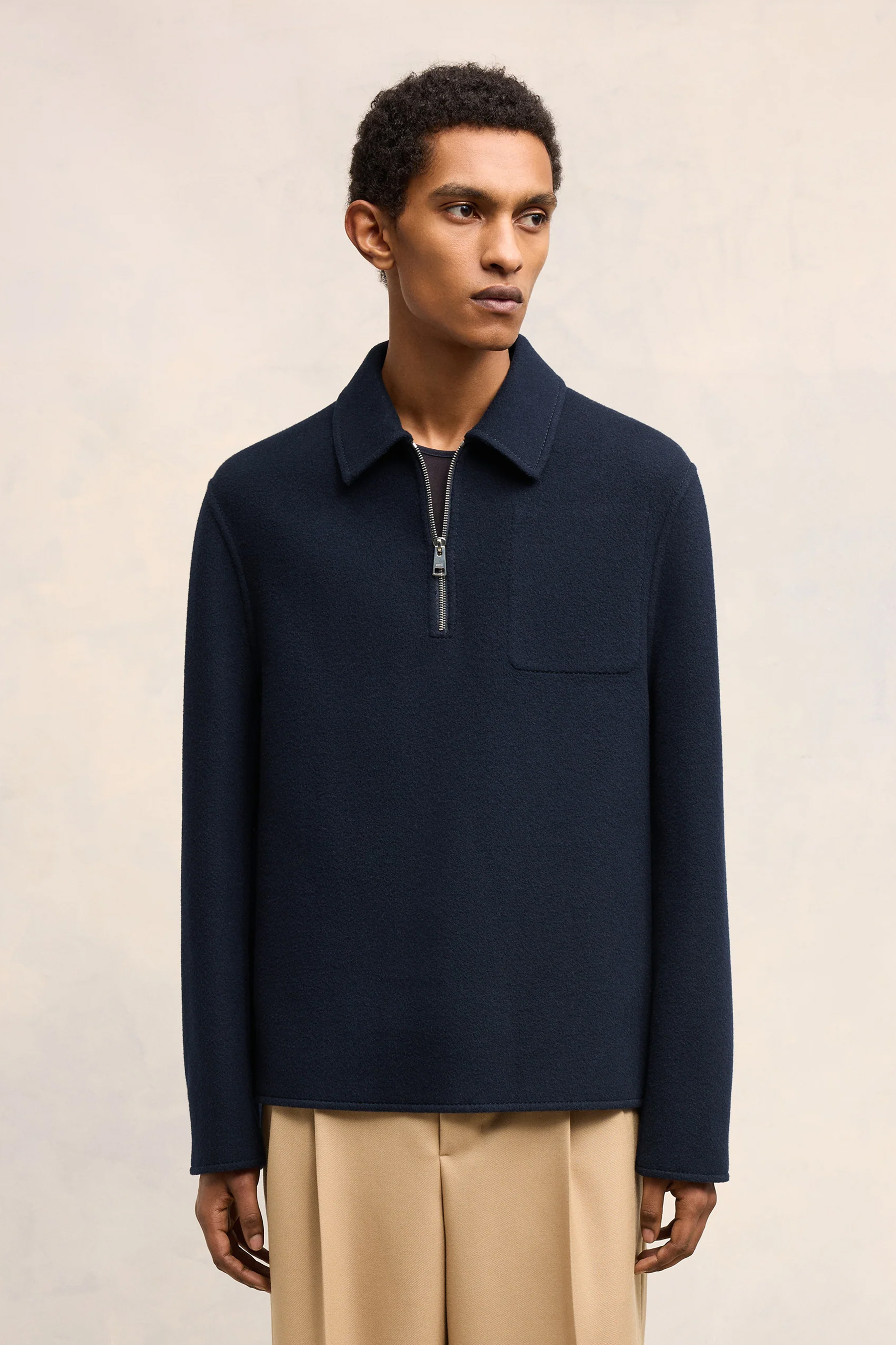 AMI PARIS Double-Face Wool-Cashmere Semi Zipped Jacket