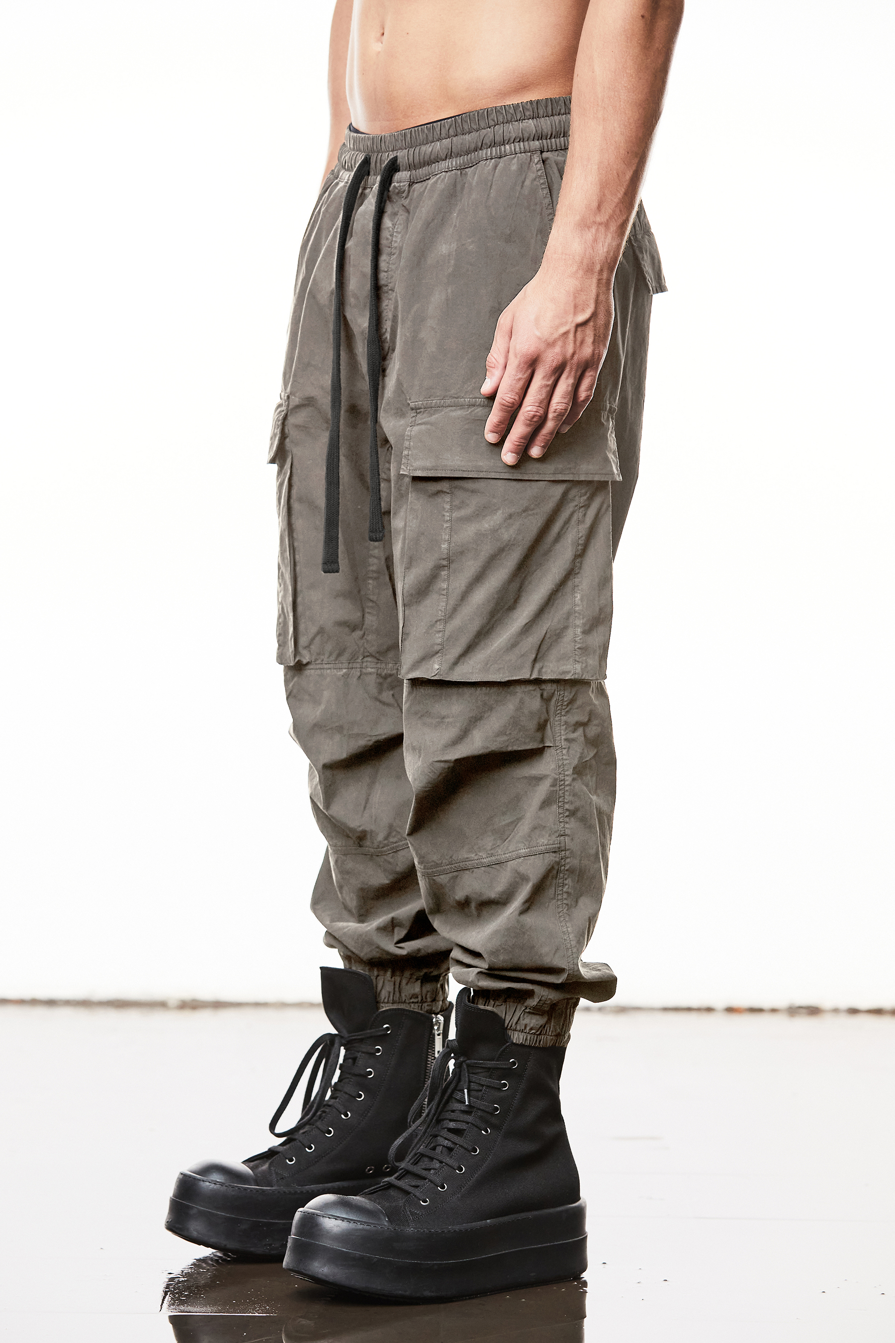 THOM KROM Wide Fit Washed Crashed Cotton Stretch Cargo Pants