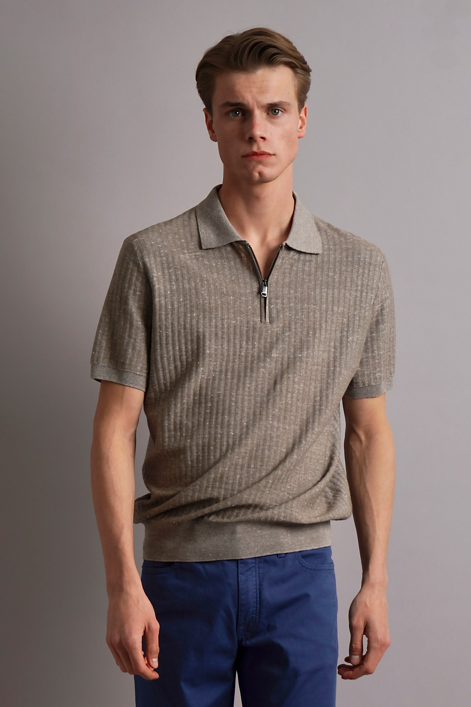 BRIONI Cotton Linen Blend Knit Polo