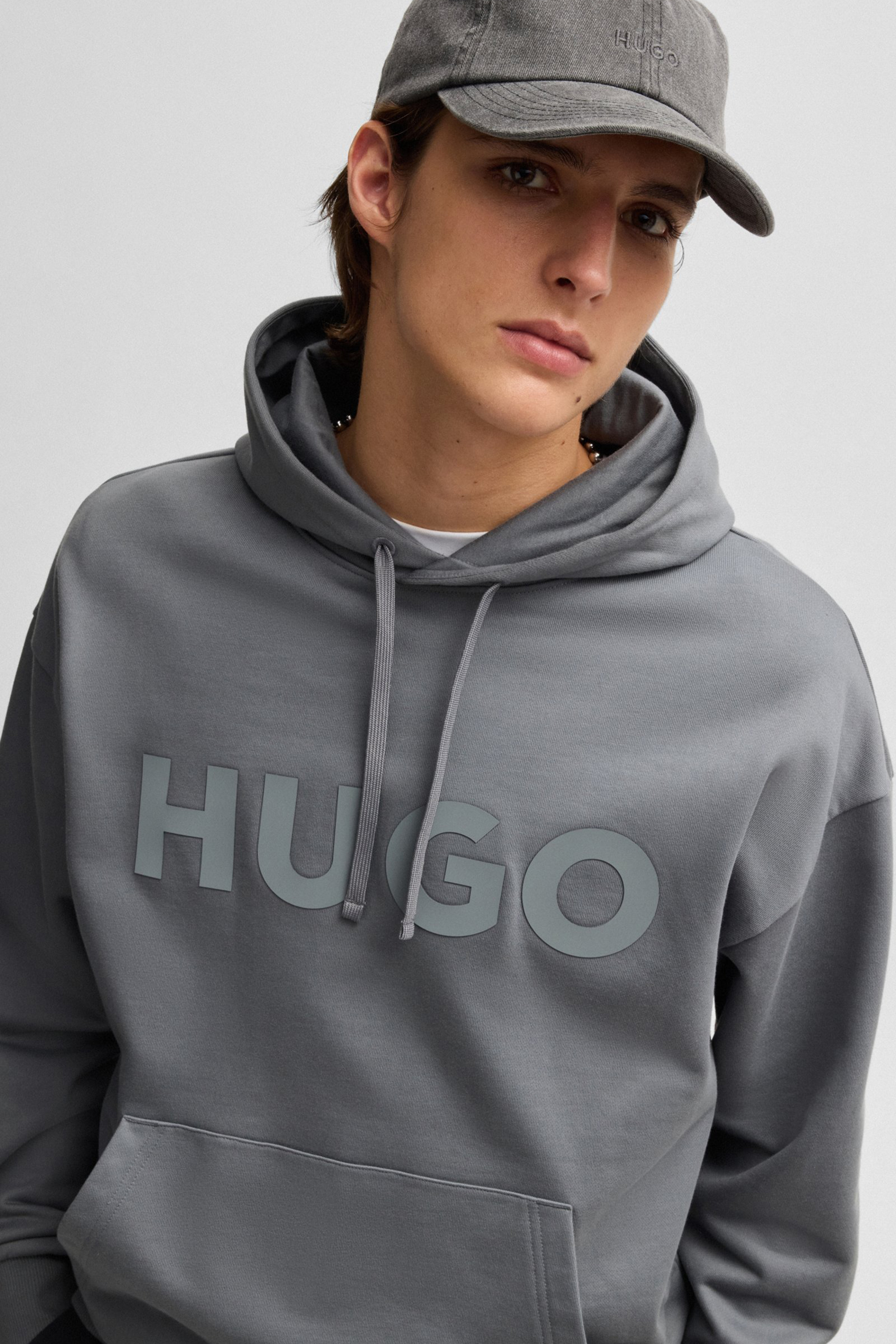 HUGO Oversized Printed Cotton French Terry Hoodie Ditchle 