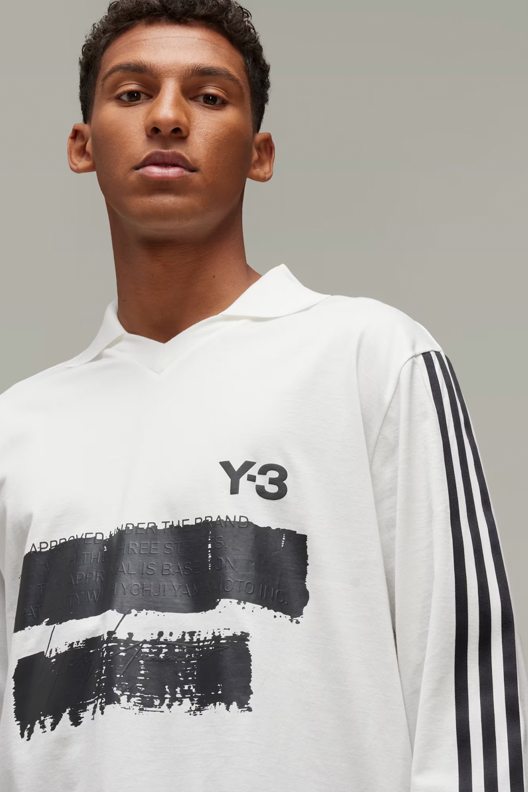 Y-3 U Graphic Print Cotton Jersey Long Sleeve Polo Shirt