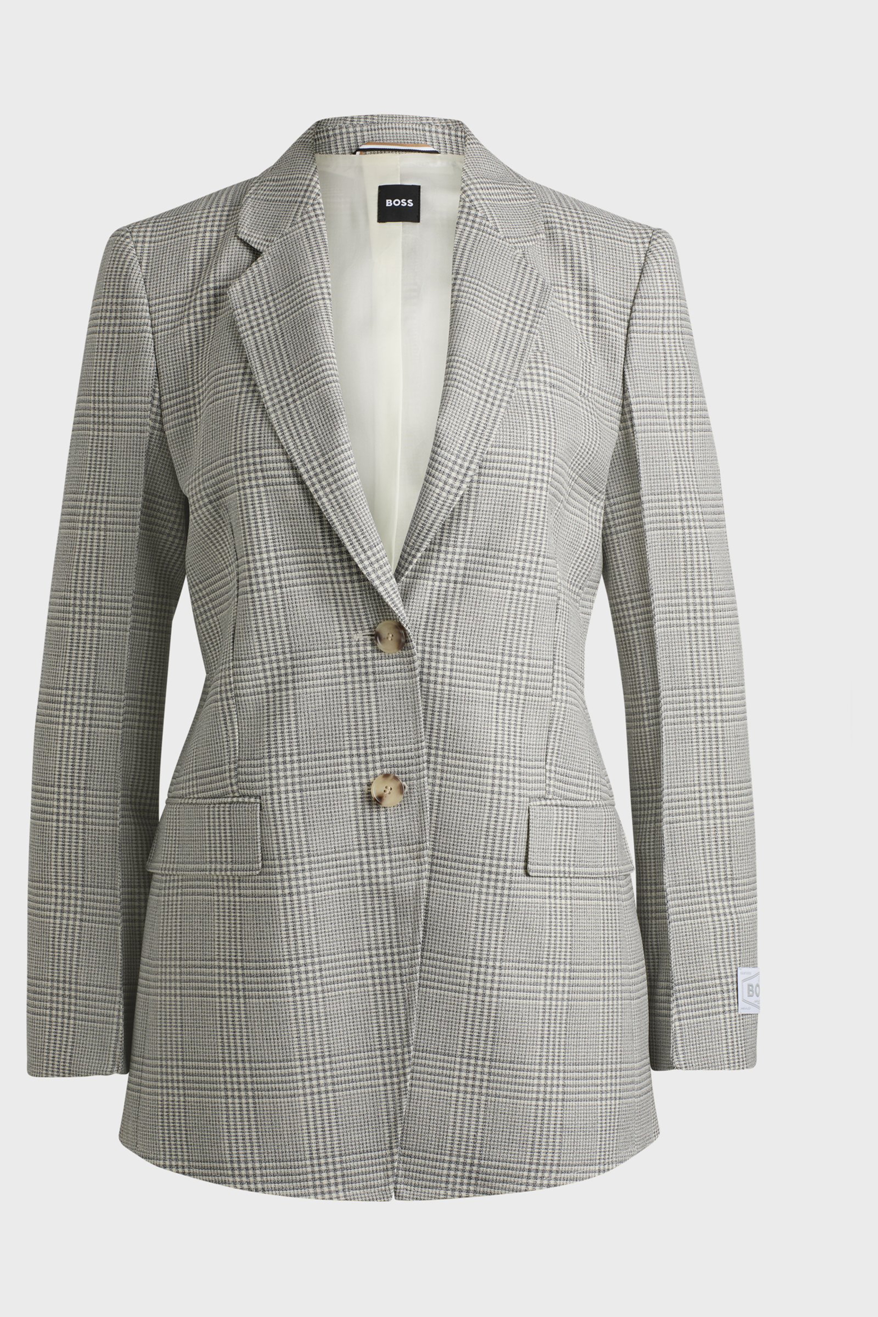 BOSS Checked Virgin Wool Crepe Blazer Jacketa