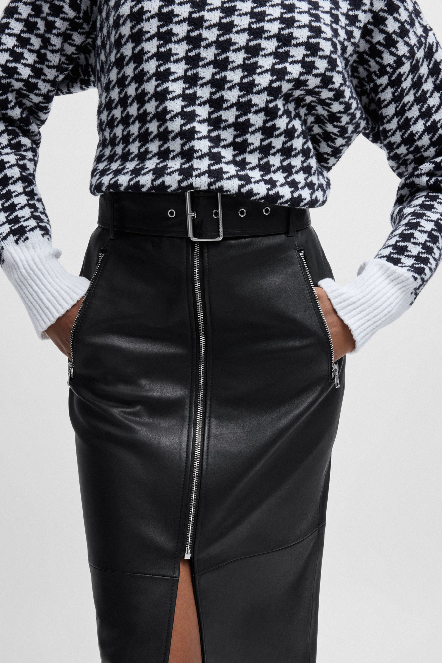 HUGO Leather Midi Skirt Leomila